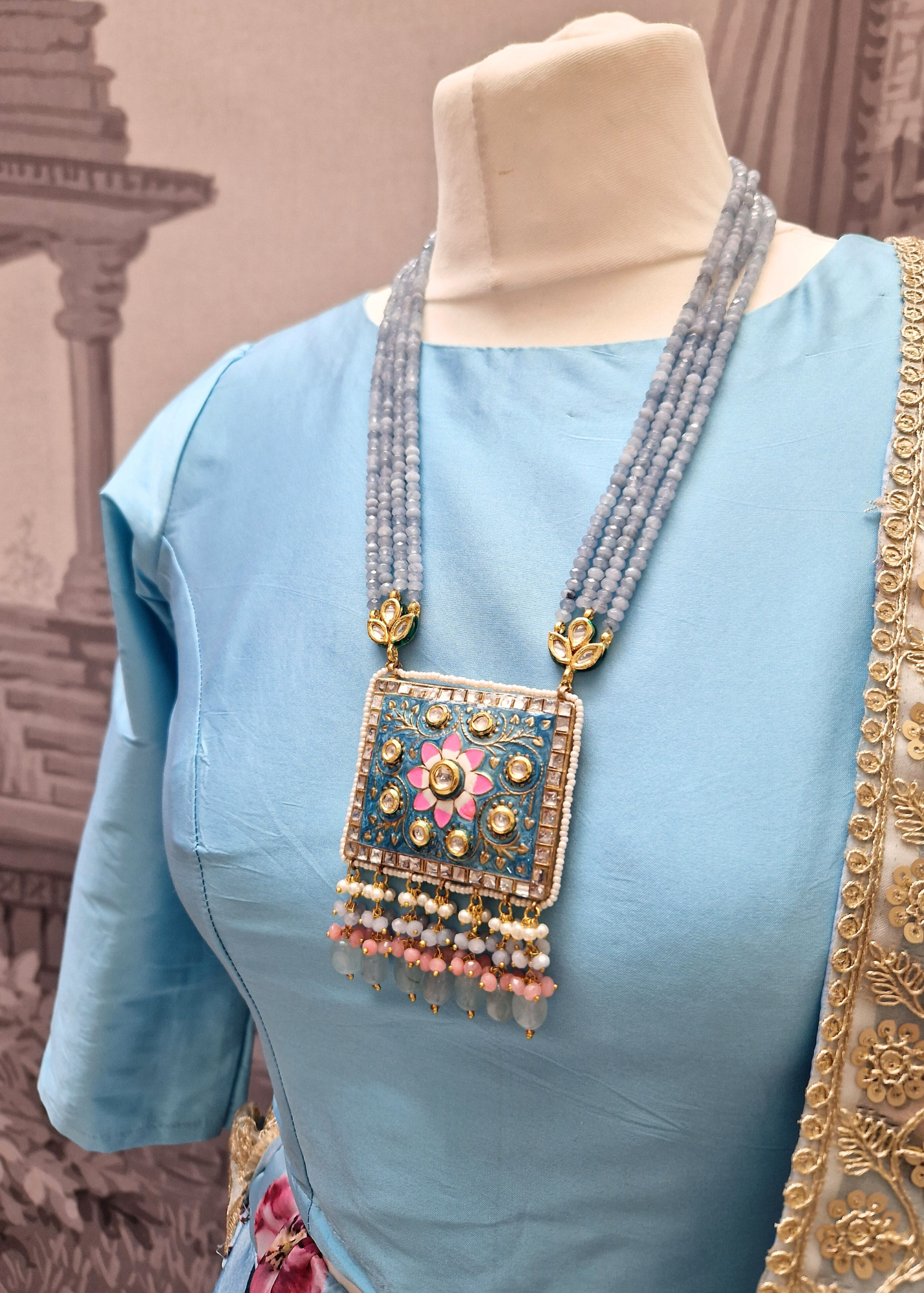 Sky Blue Silk Blouse with sleeves (size 4-18)