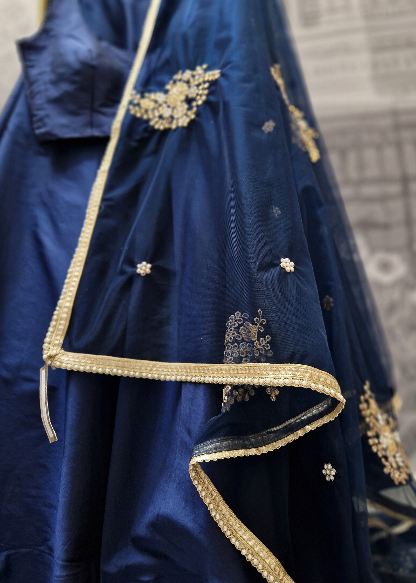 Navy Net Pearl Embellished Dupatta/Chunni