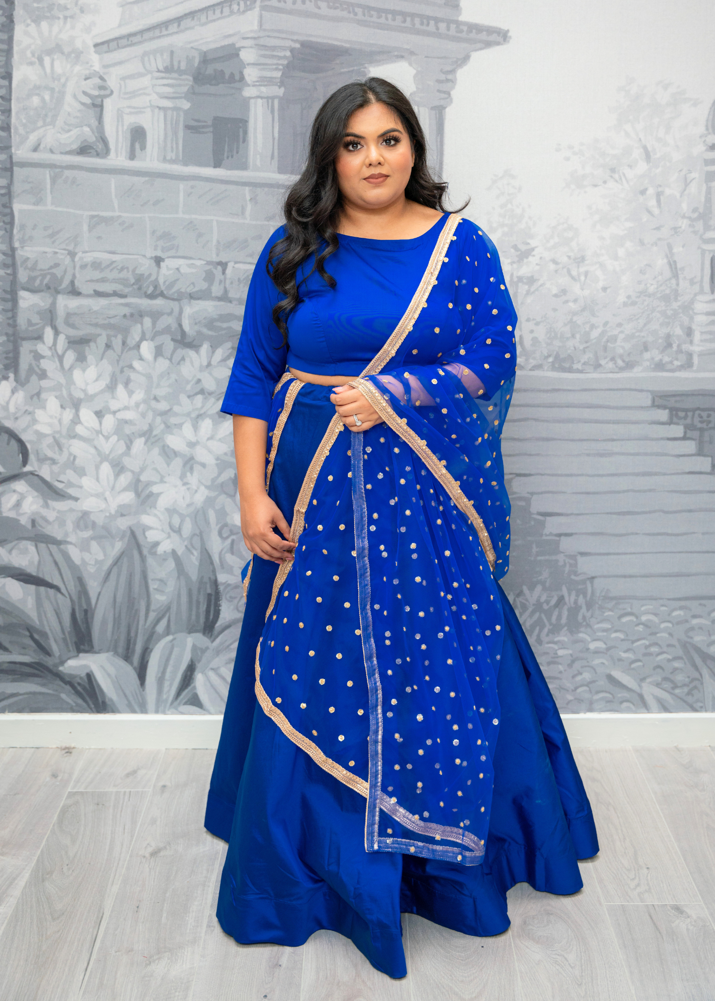 Royal Blue Pure Silk High Neck Blouse with sleeves (size 4-24)
