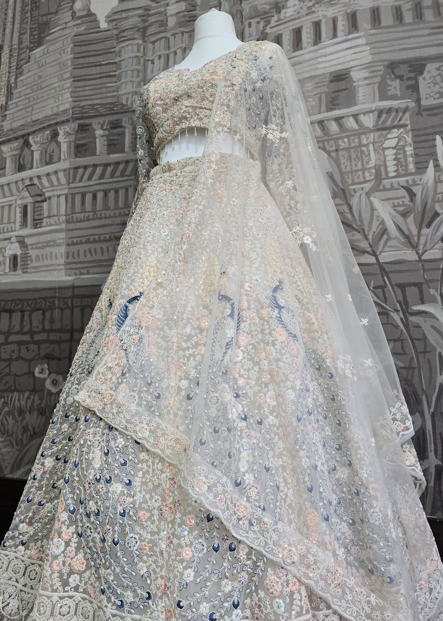 Luxury Ivory Peacock Lehenga (size 12)