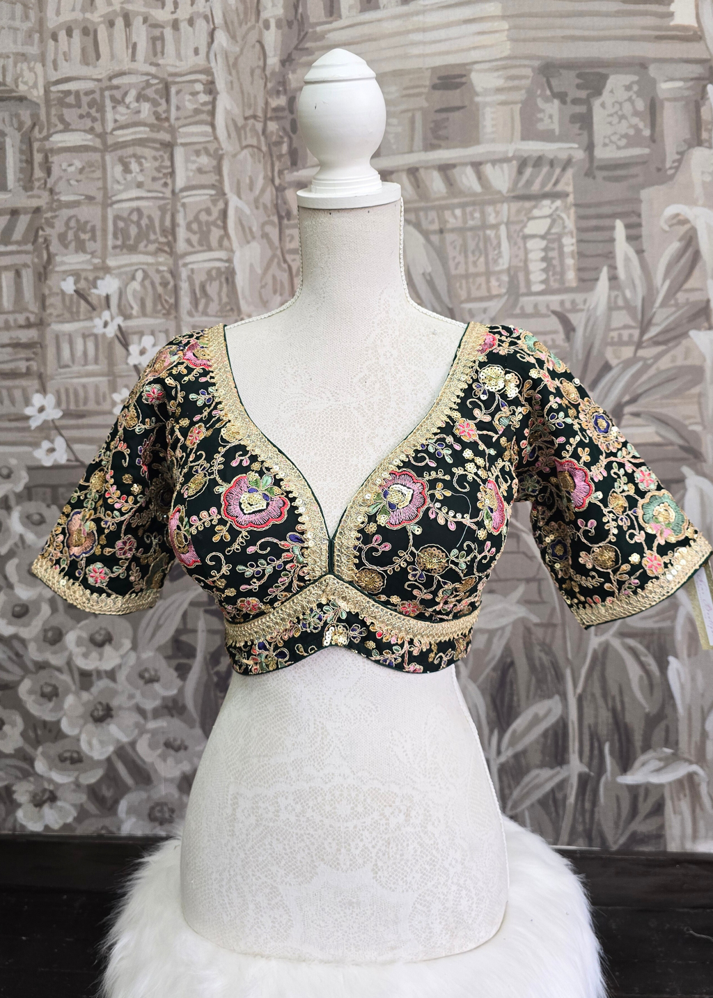 Genelia Dark Green Embroidered Blouse (10-12)