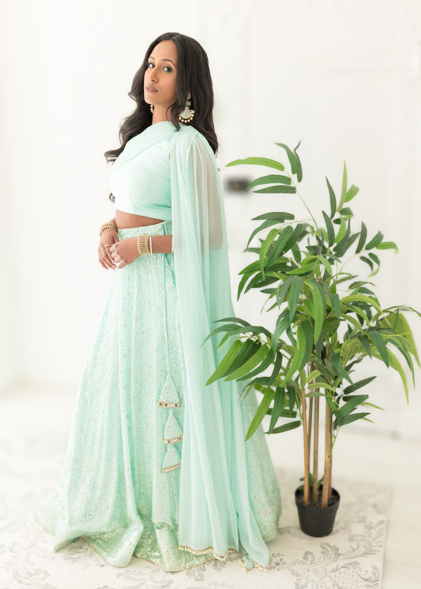 Arya Mint Luxury One Shoulder & Dupatta blouse (4-12)
