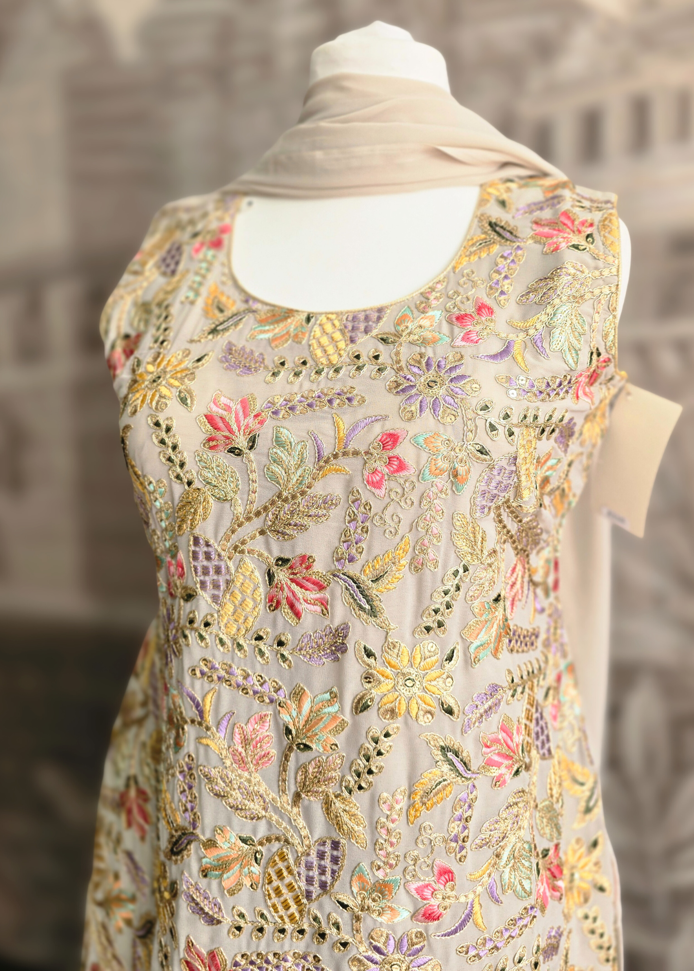 Light Grey Embroidered Sharara Suit (Size 16-20)
