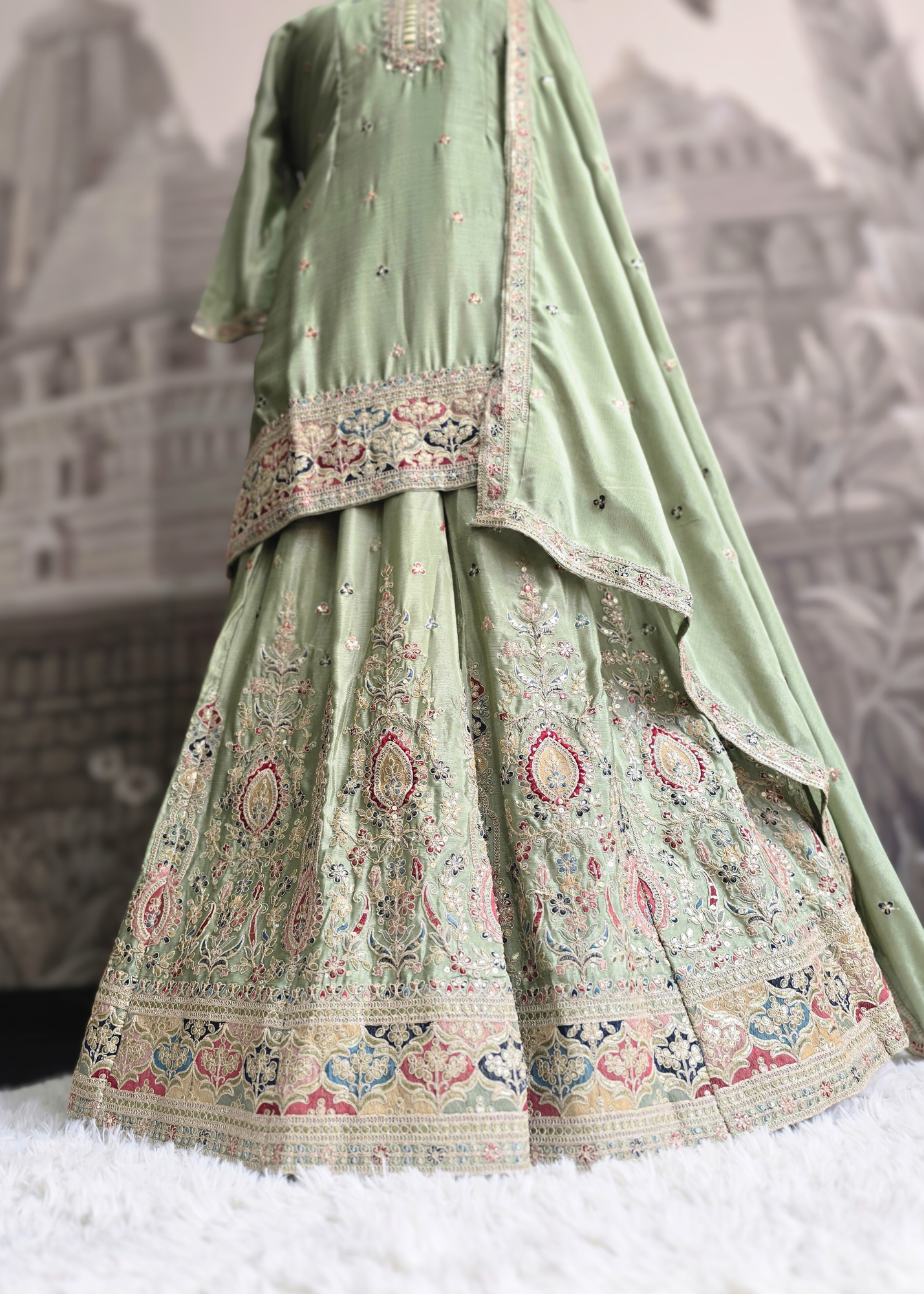 Luxury Mint Embroidered Sharara Suits (Sizes 16-20)