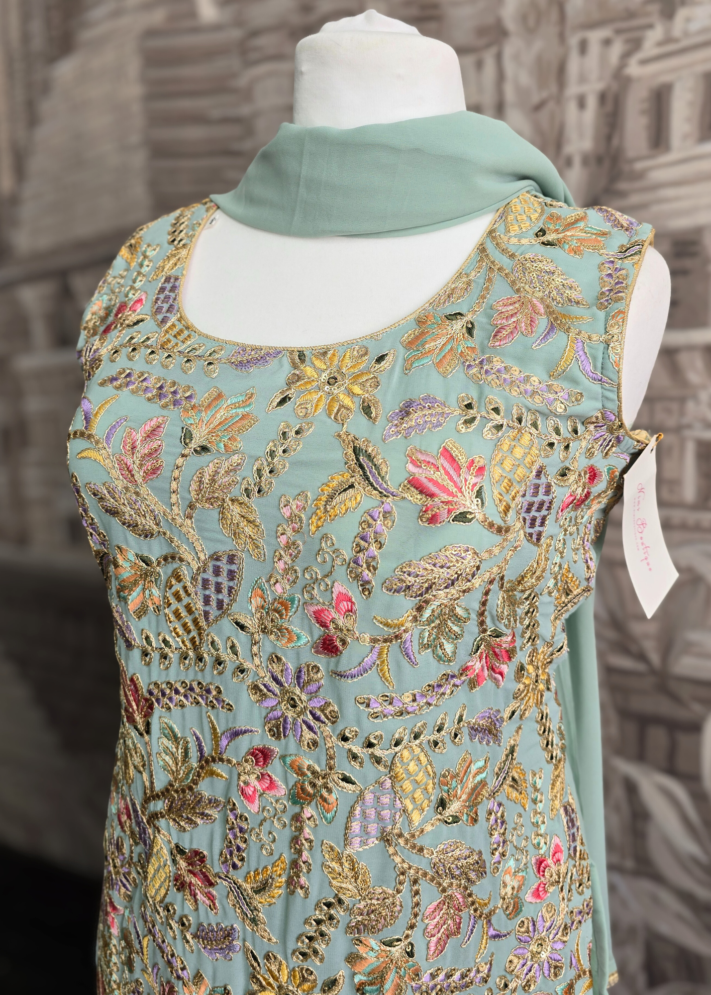Mint Embroidered Sharara Suit (Size 18-20)