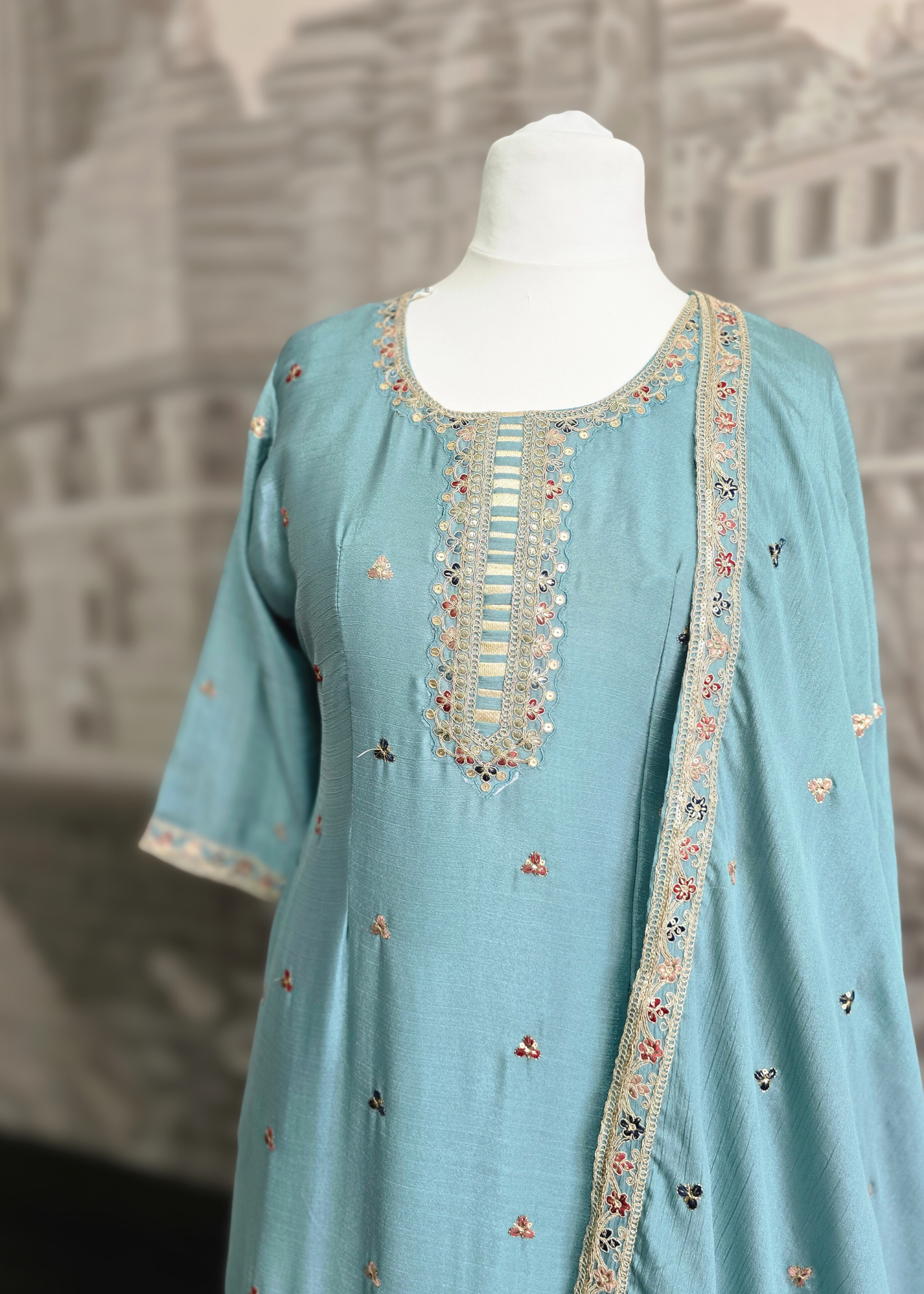Luxury Blue Embroidered Sharara Suits (Sizes 16-20)