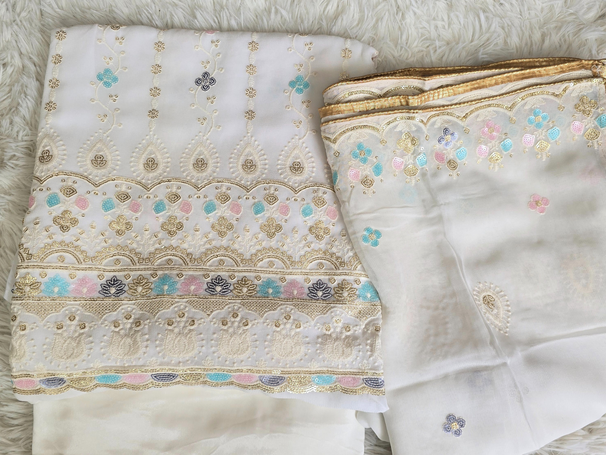 Unstitched White & Pastel Colours Suit