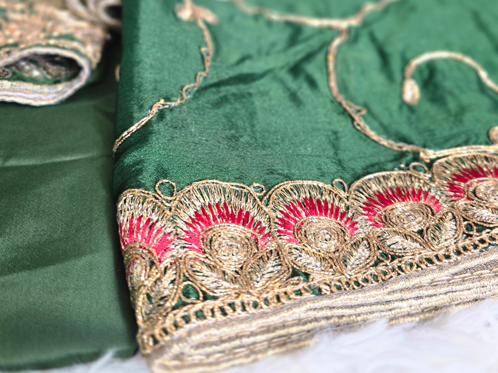 Unstitched Dark Green Embroidered Suit