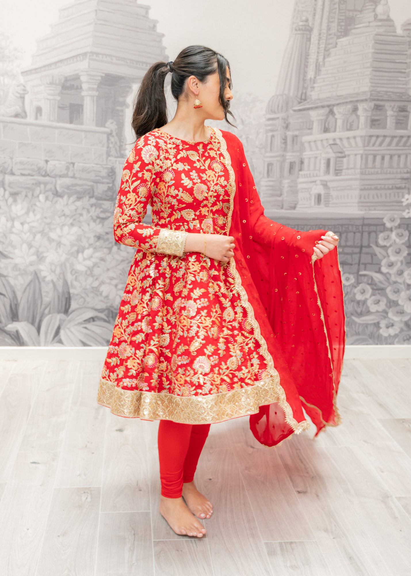 Amrita Red & Multicolour Anarkali Pajami Suit (sizes 6-10)