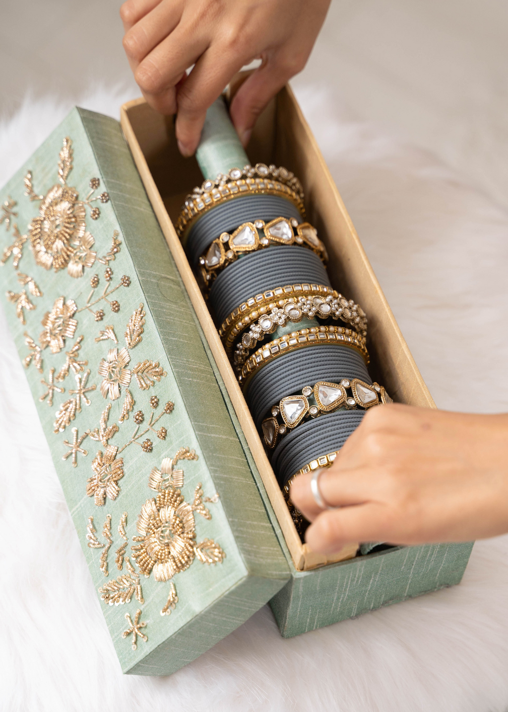 Luxury Mint Embroidered Bangle Box