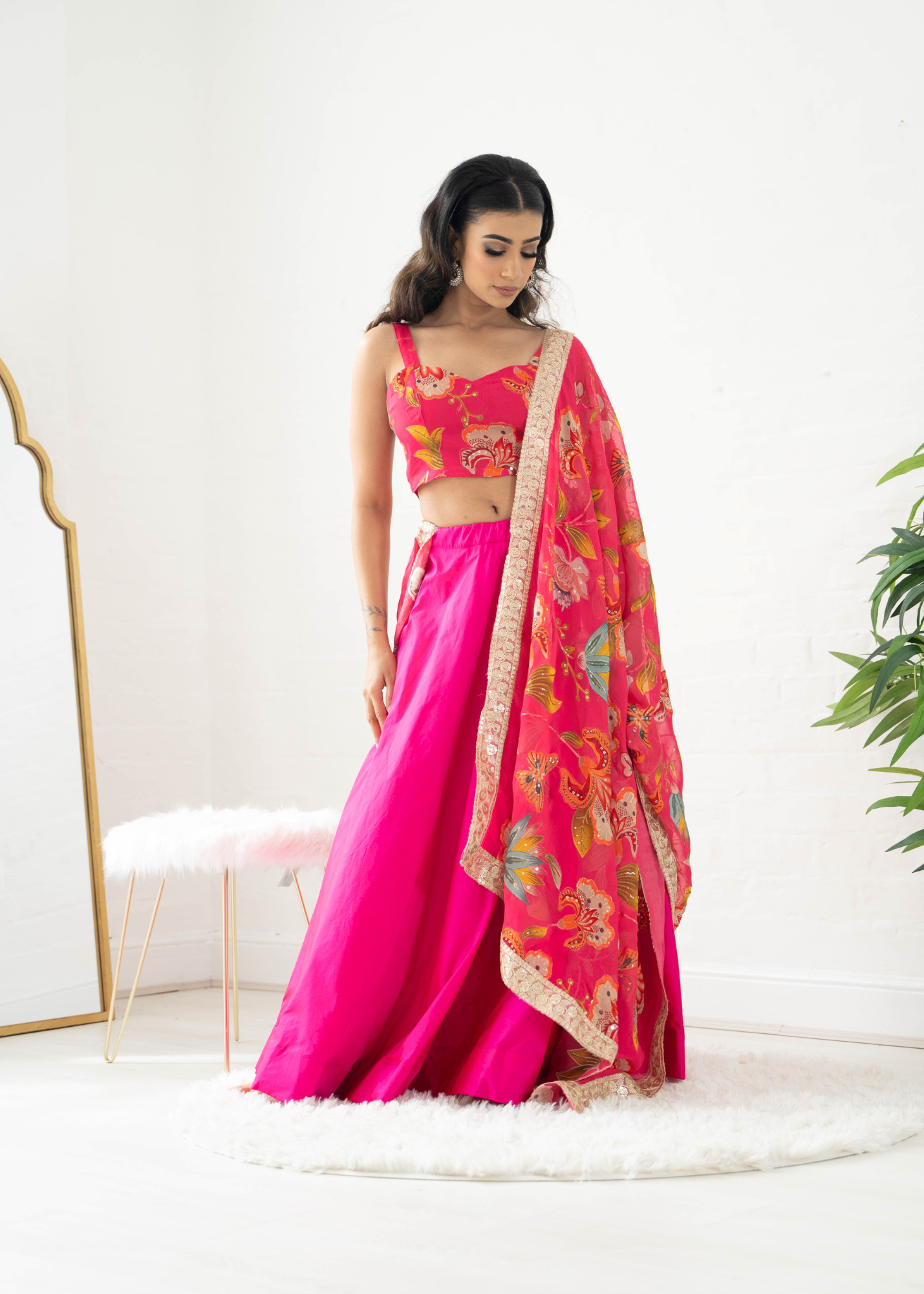 Lillianna Hot Pink Floral Strap Blouse