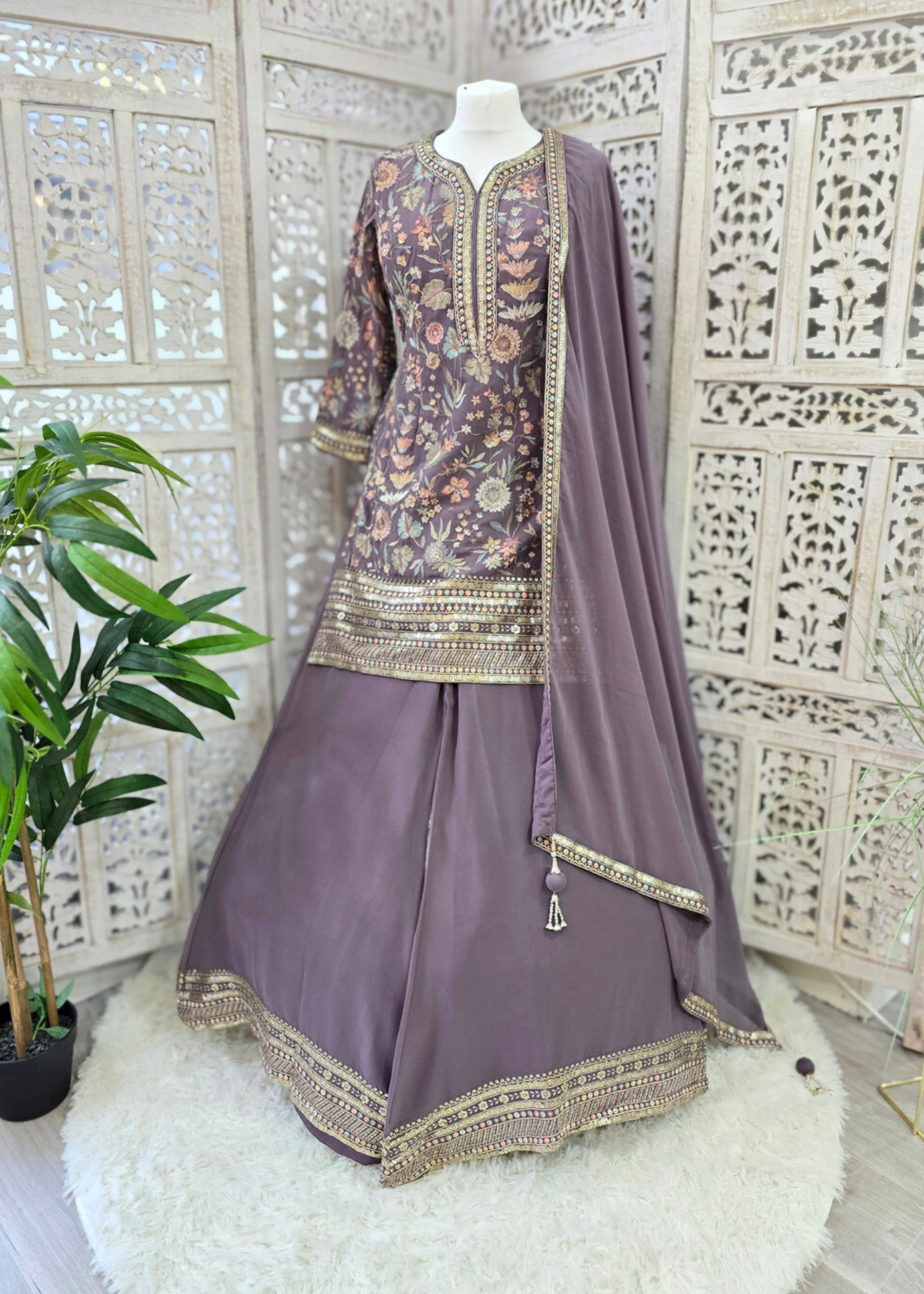 Luxury Lilac Embroidered Sharara Suit (Size 12)