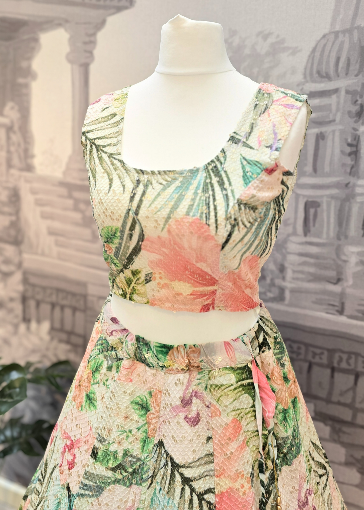 Isabella Sleeveless Ivory & Green Floral Blouse