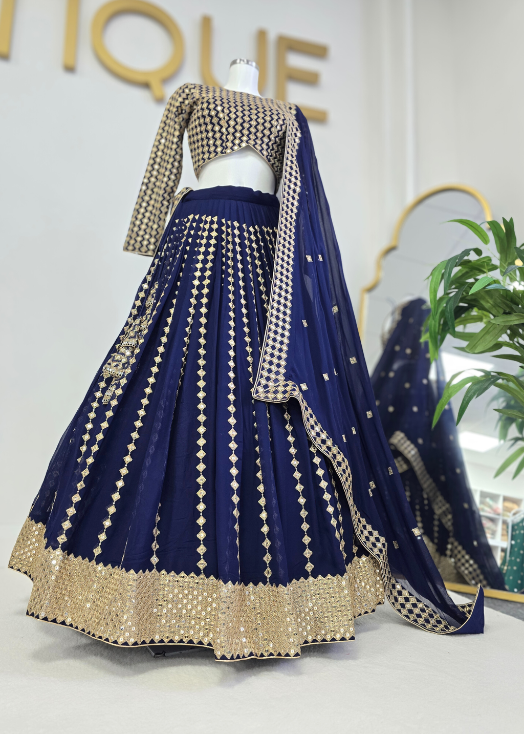 Karina Luxury Navy & Gold Lehnga (sizes 6-14)