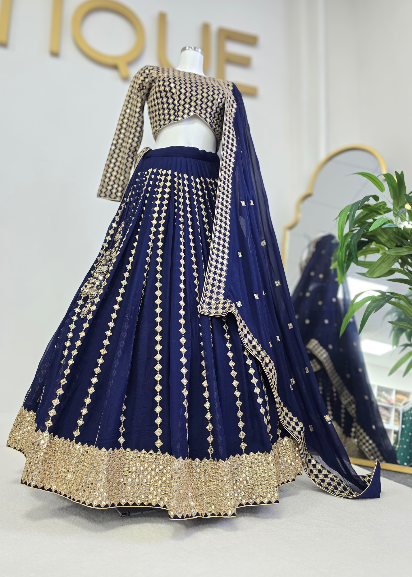 Karina Luxury Navy & Gold Lehnga (sizes 6-14)