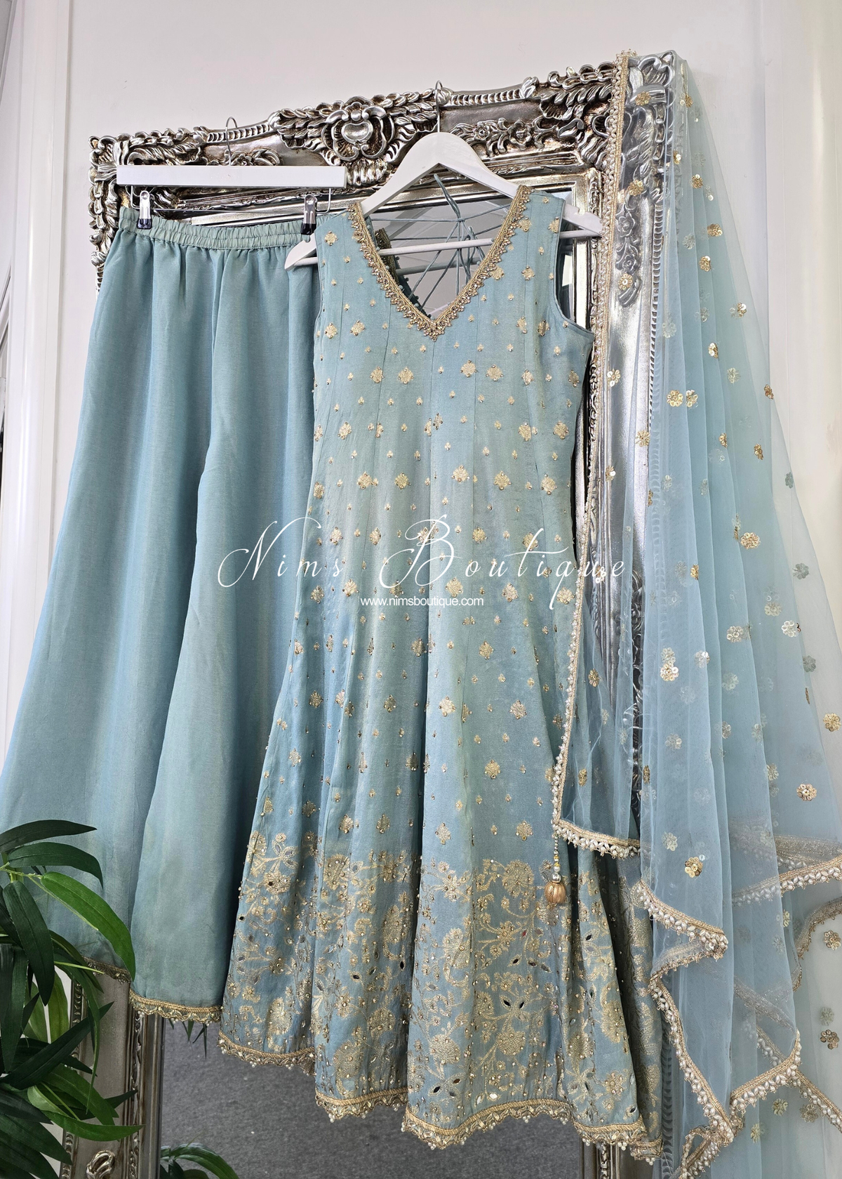 Powder Blue Long Frock Sharara Suit (size 10-12)
