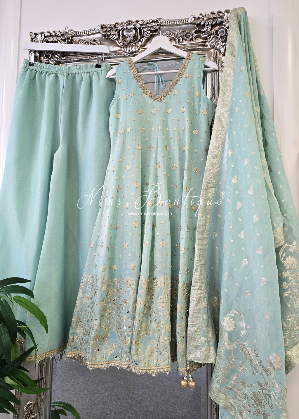 Mint Long Frock Sharara Suit (size 10-12)
