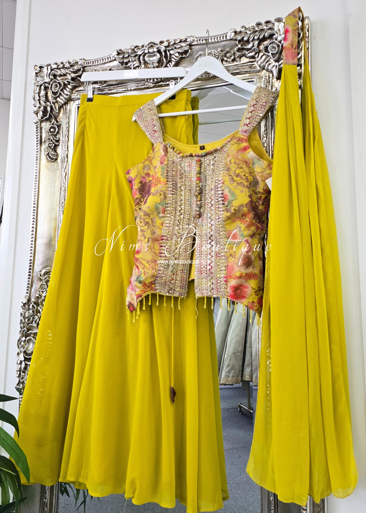 Yellow Floral Sharara Suit (size 10-12)