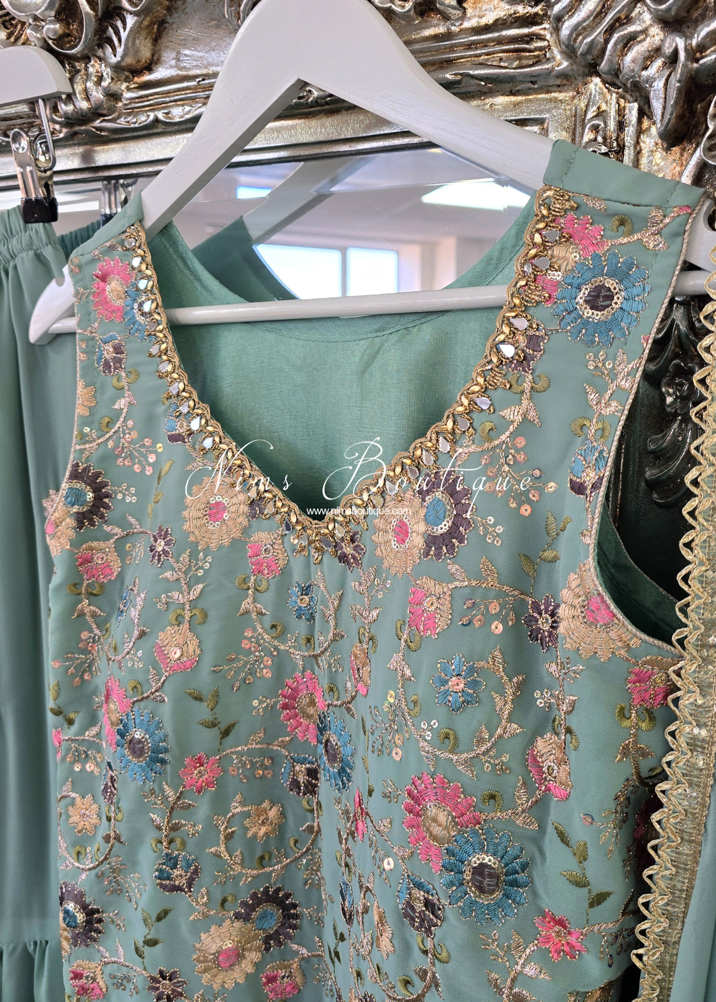 Duck Egg & Pastels Thread Embroidered Gharara Suit (size 10-12)