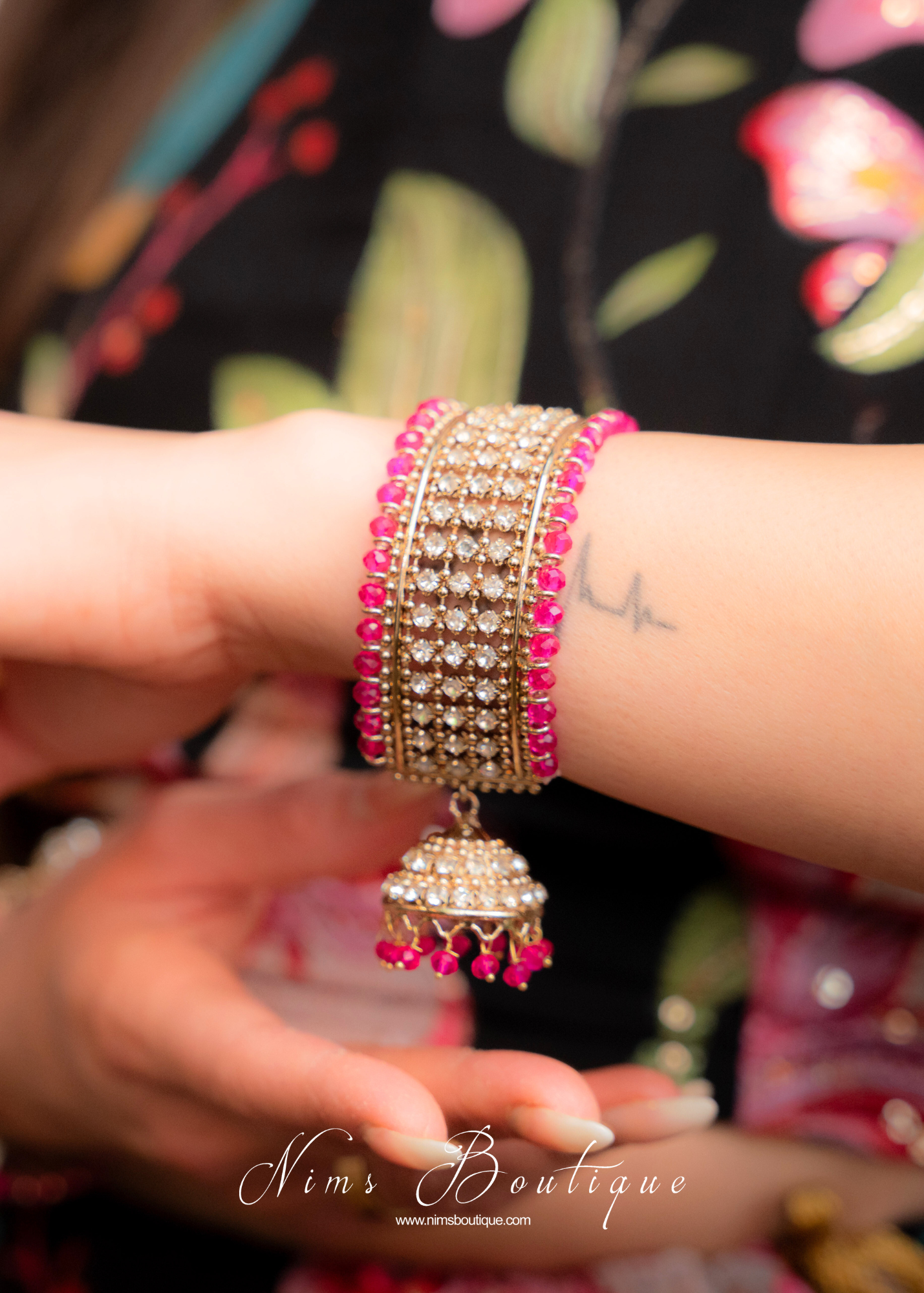 Hot Pink Royal Bracelet with Jhumka