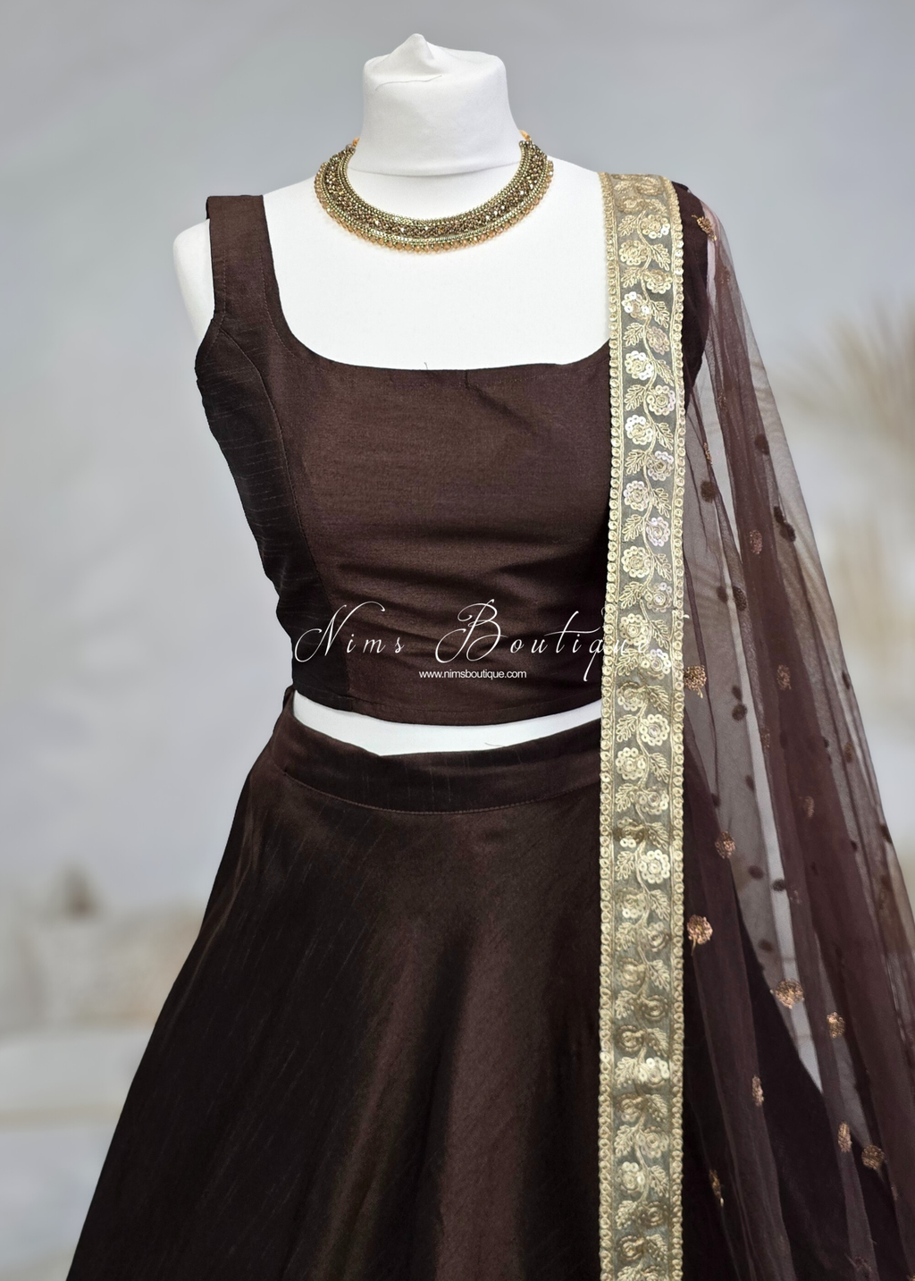 Saloni Sleeveless Mocha Brown Raw Silk Blouse (4-20)