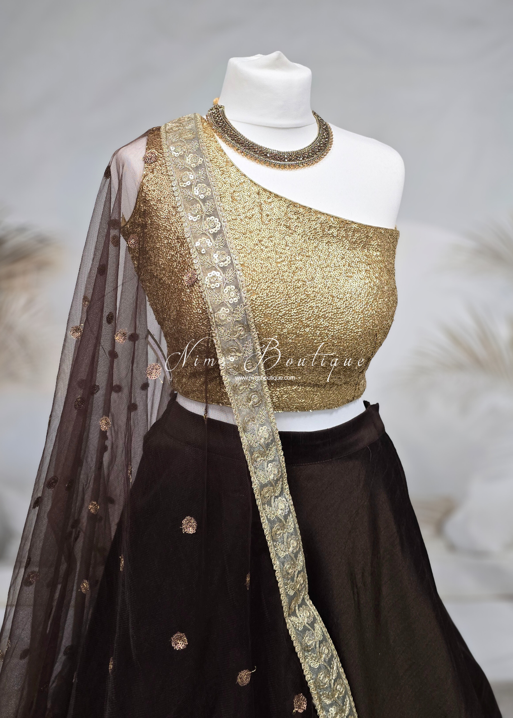 Luxury One Shoulder Rose Gold Sequin Blouse (4-22)