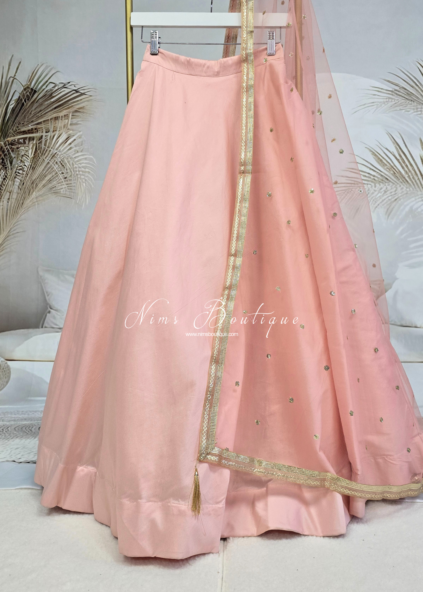 Deep Peach Net Sequin Dupatta/Chunni