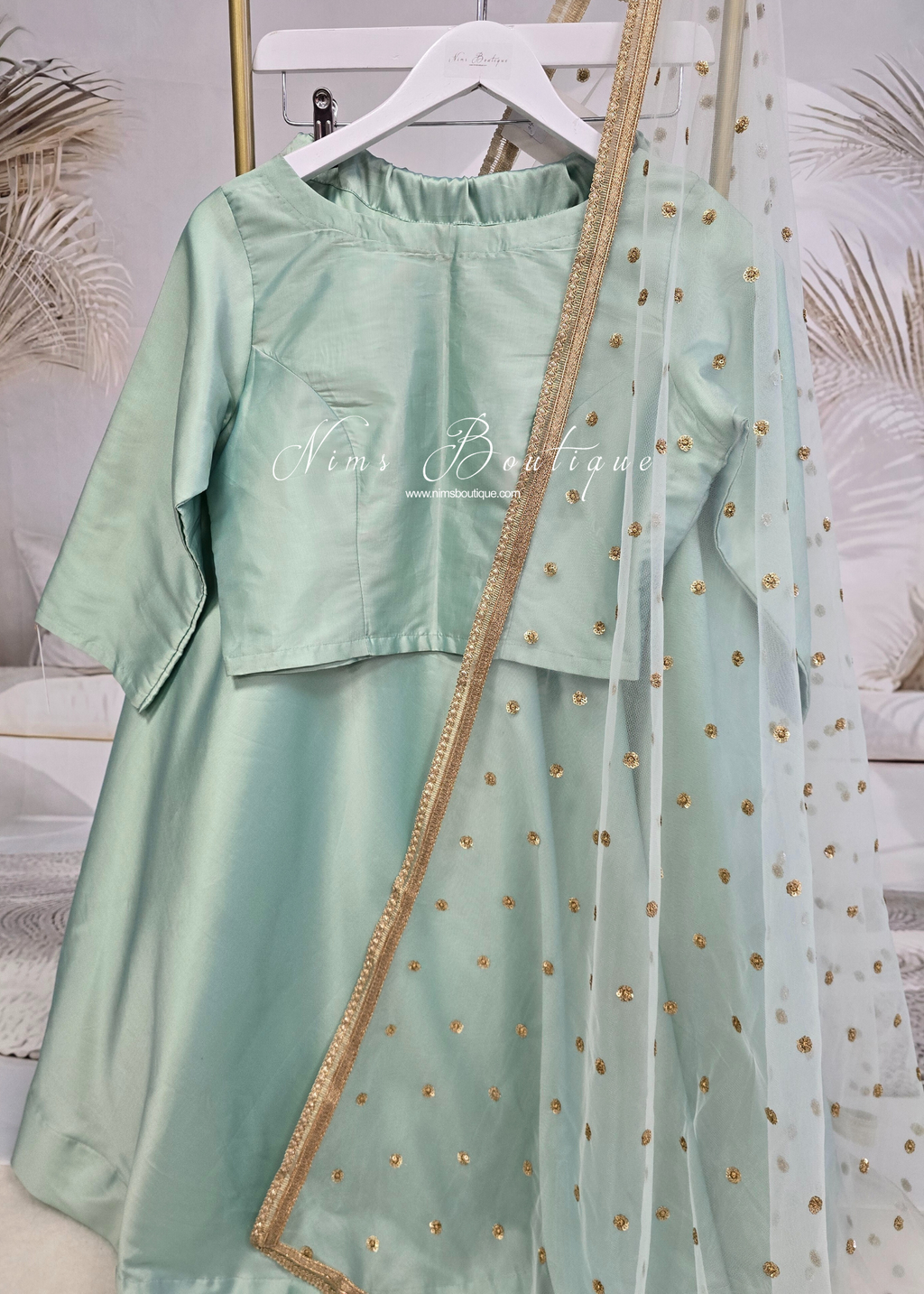 Luxury Light Mint Green Net Sequin Dupatta/Chunni (LNS7)