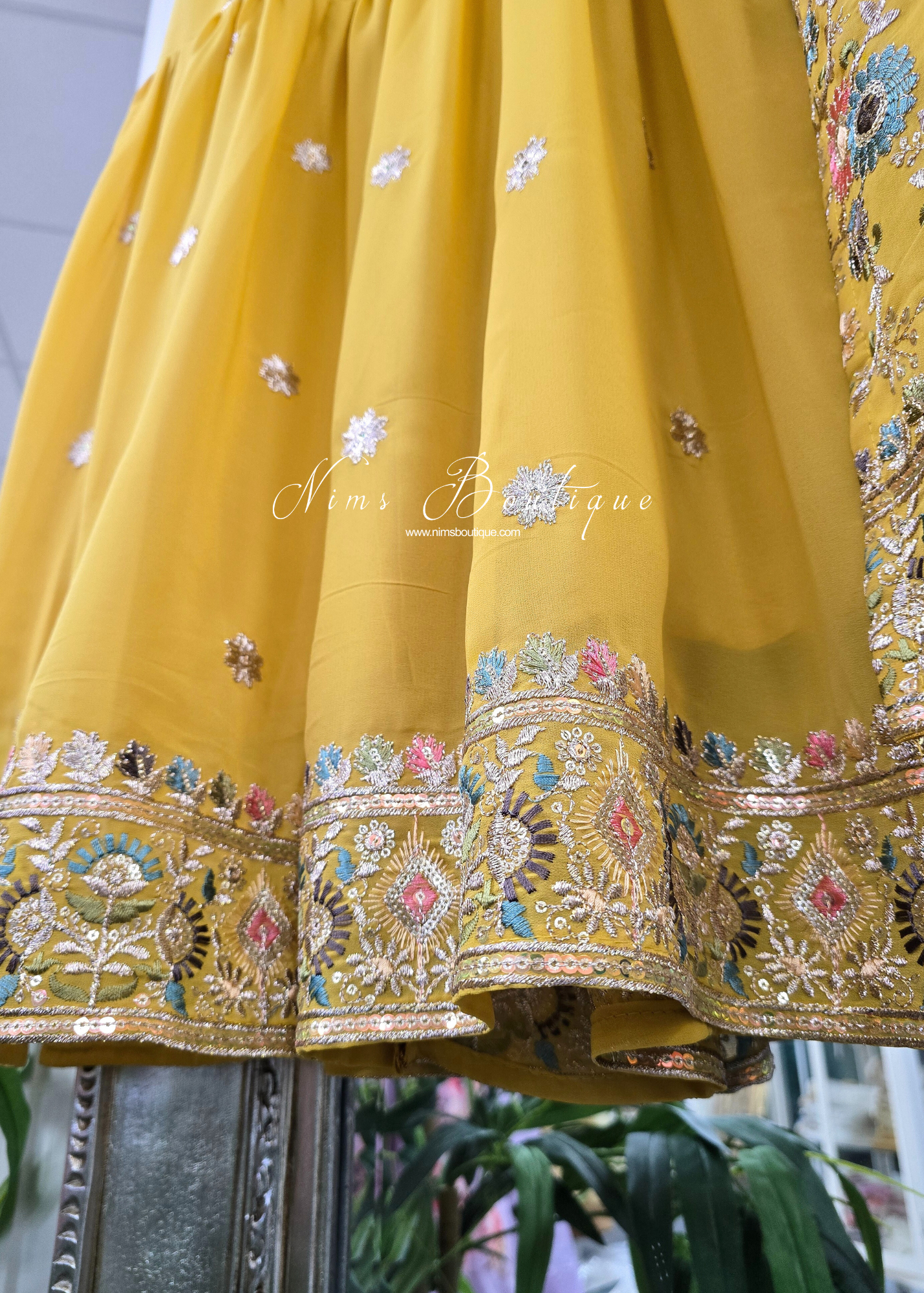Mustard & Pastels Thread Embroidered Gharara Suit (size 10-12)