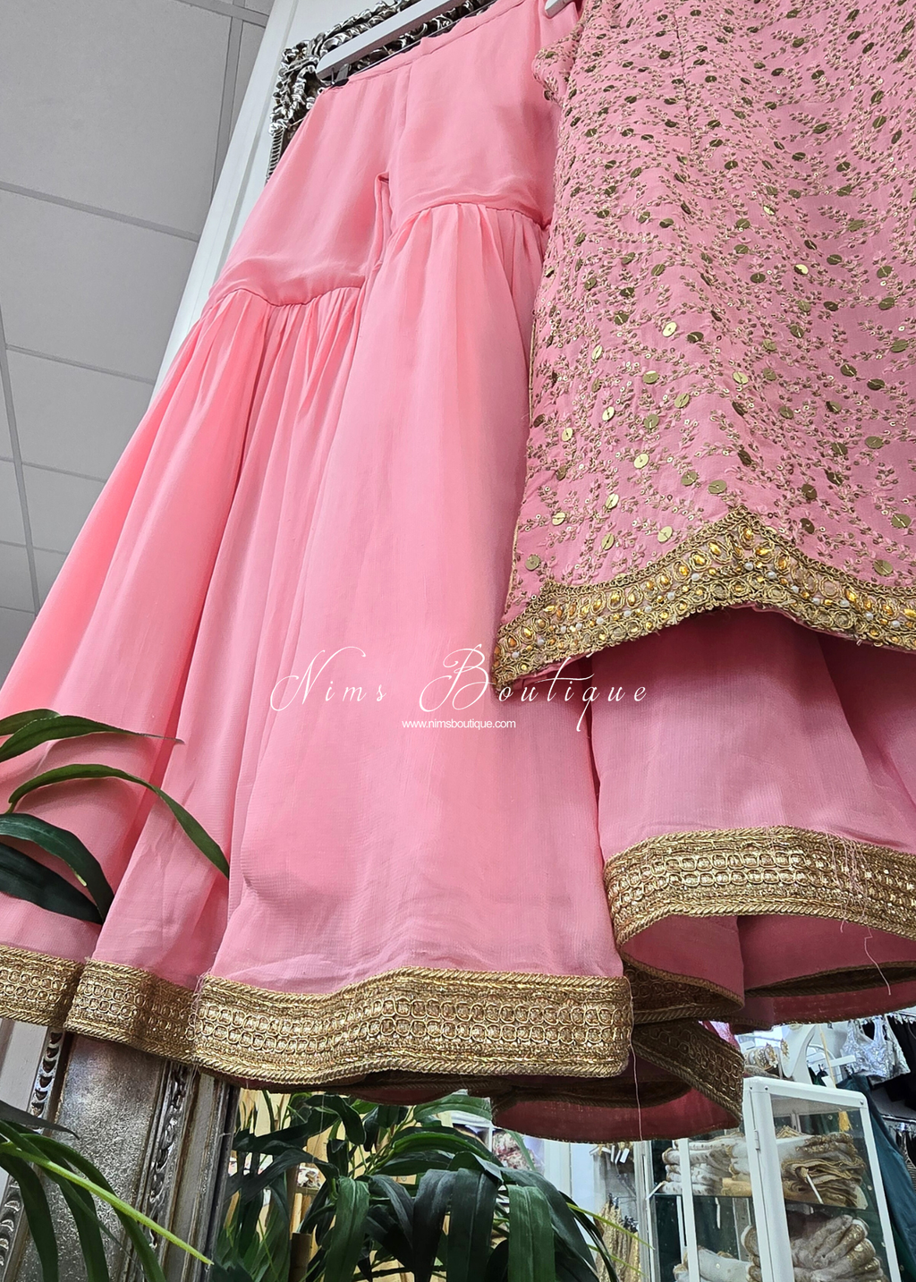 Pink Sequin Gharara Suit (size 12-14)