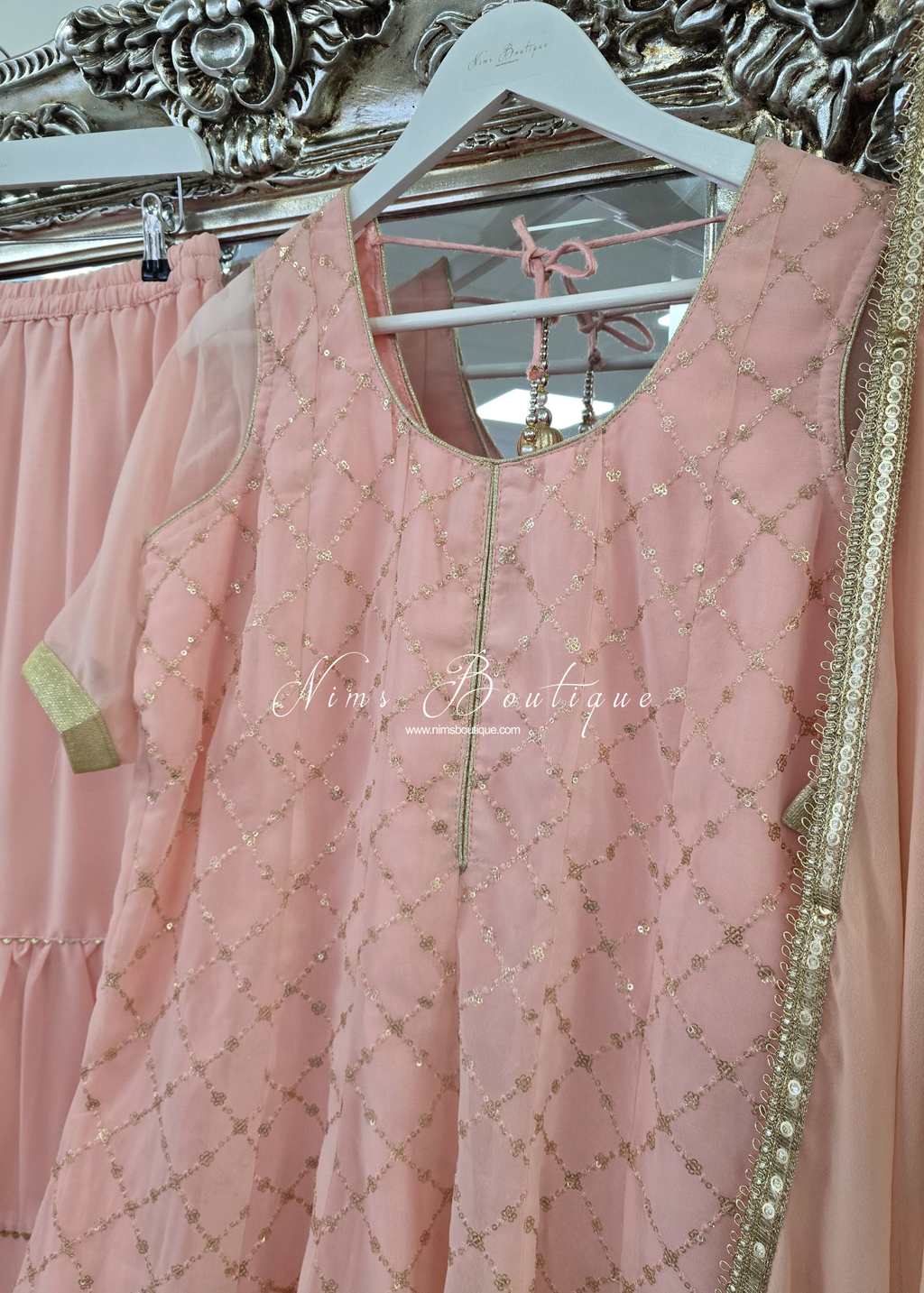 Light Peach Sequin Gharara Suit (size 12-14)