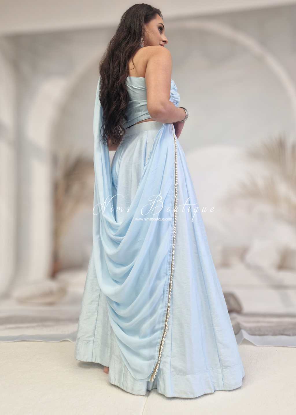Arya Powder Blue Luxury One Shoulder & Dupatta blouse (4-10)
