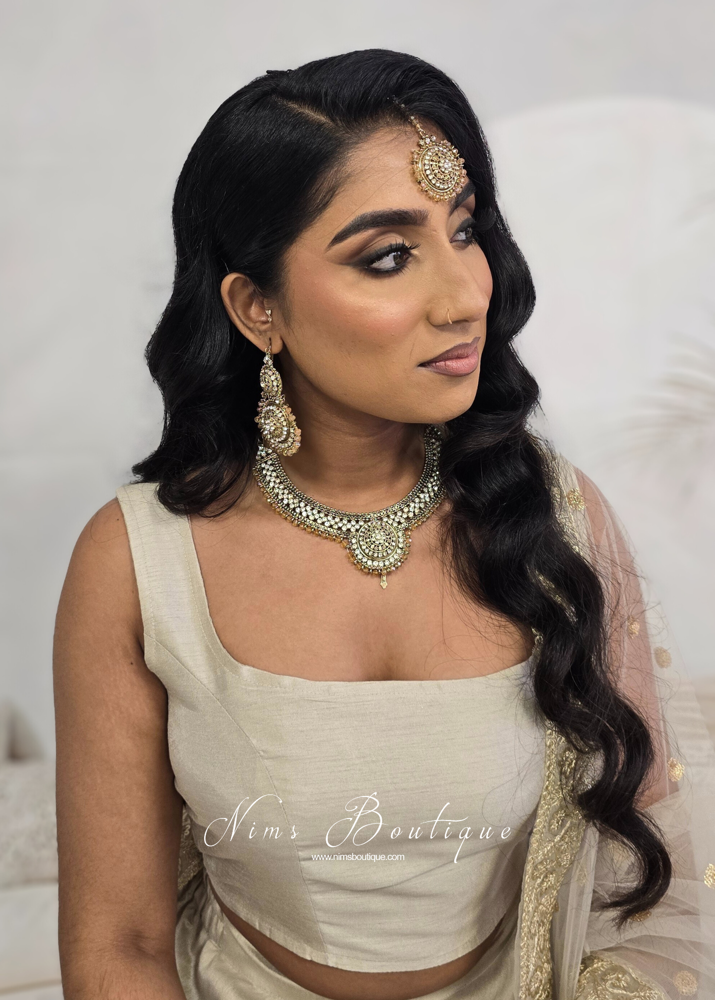 Small Royal Antique Gold Clear Stone Set with Earring Chains