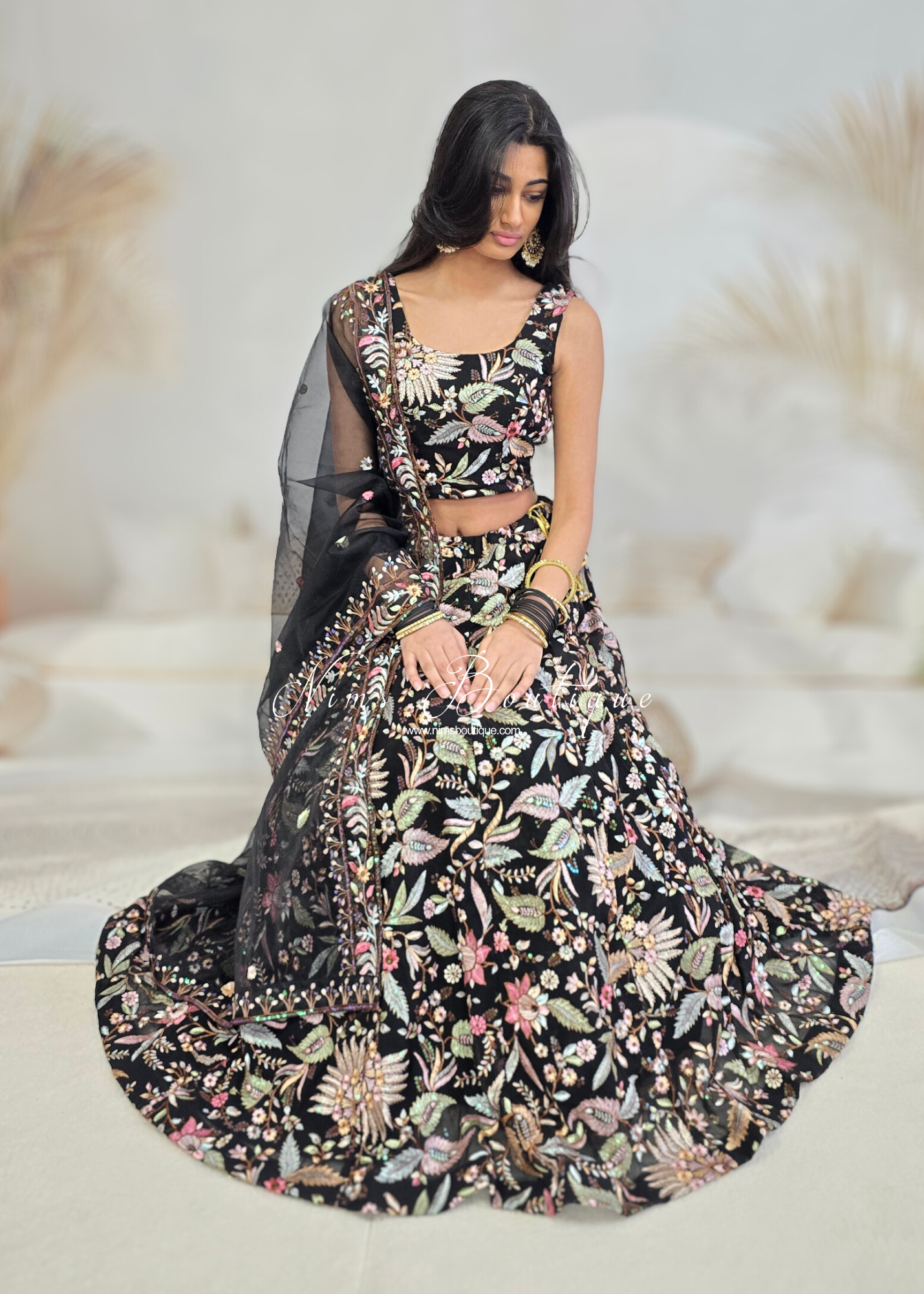 Sarika Black Multicolour Embellished Luxury Skirt (sizes 4-22)