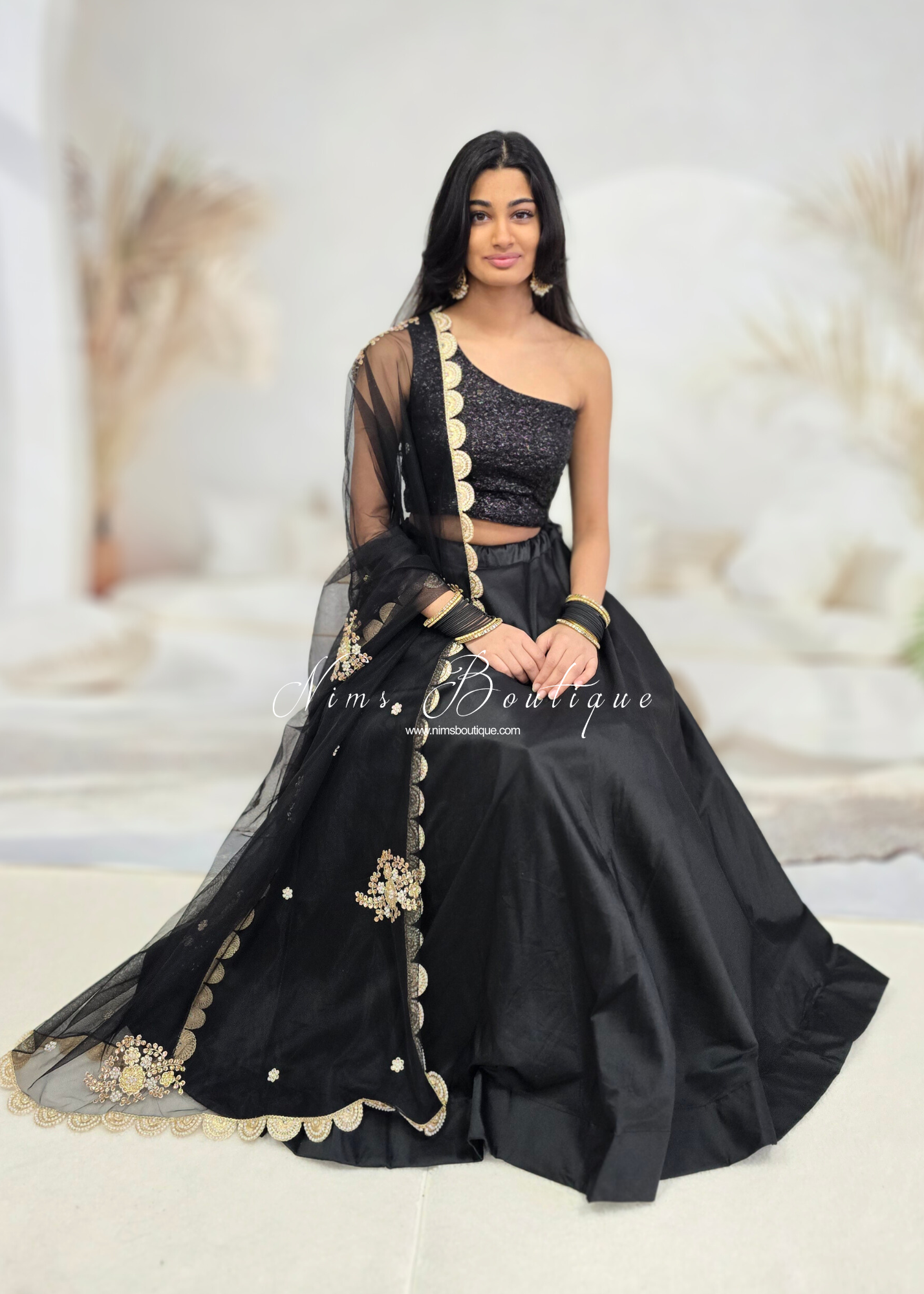 Luxury One Shoulder Black Sequin Blouse (4-22)