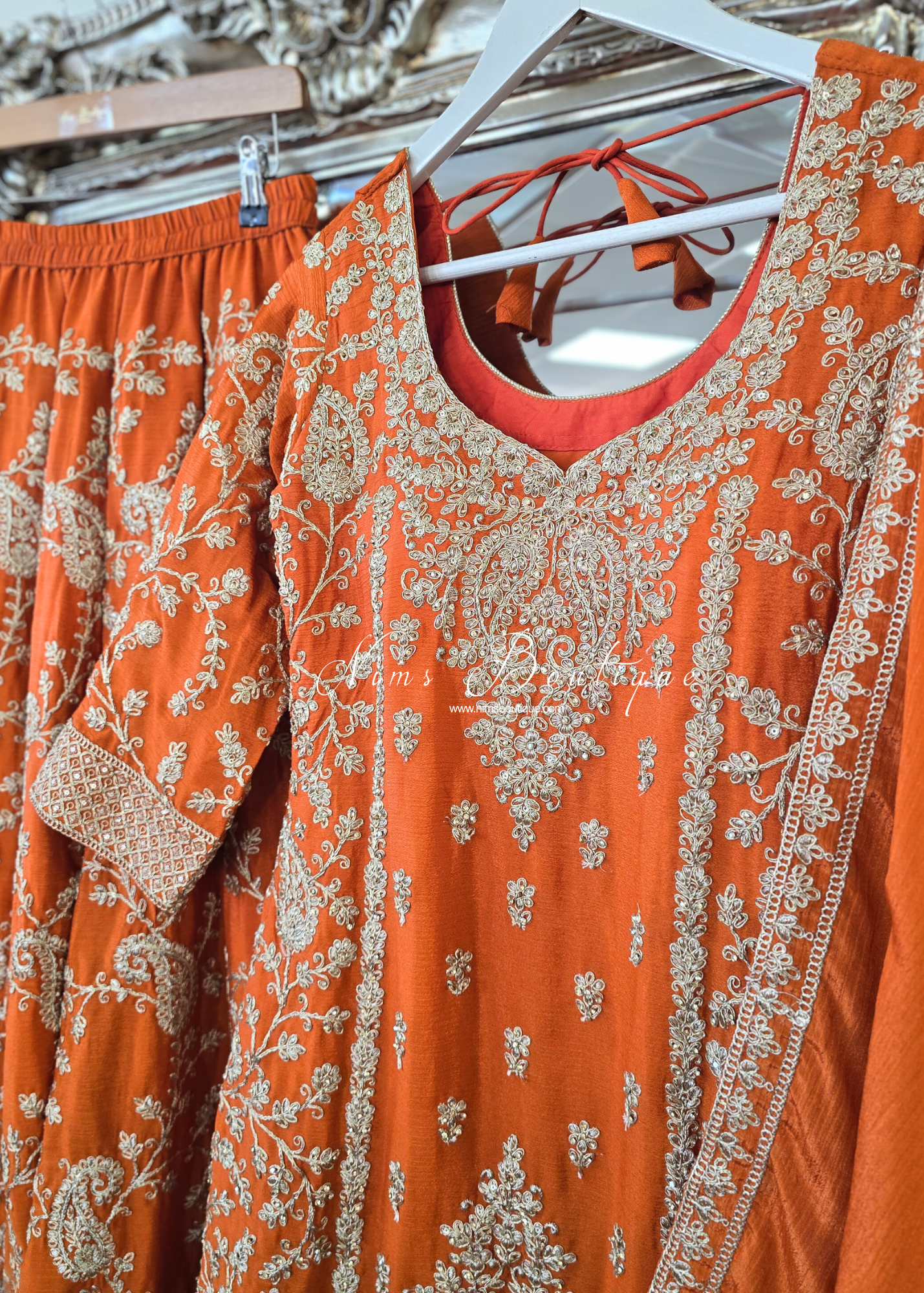 Orange Thread Embroidered Sharara Suit (size 10-12)