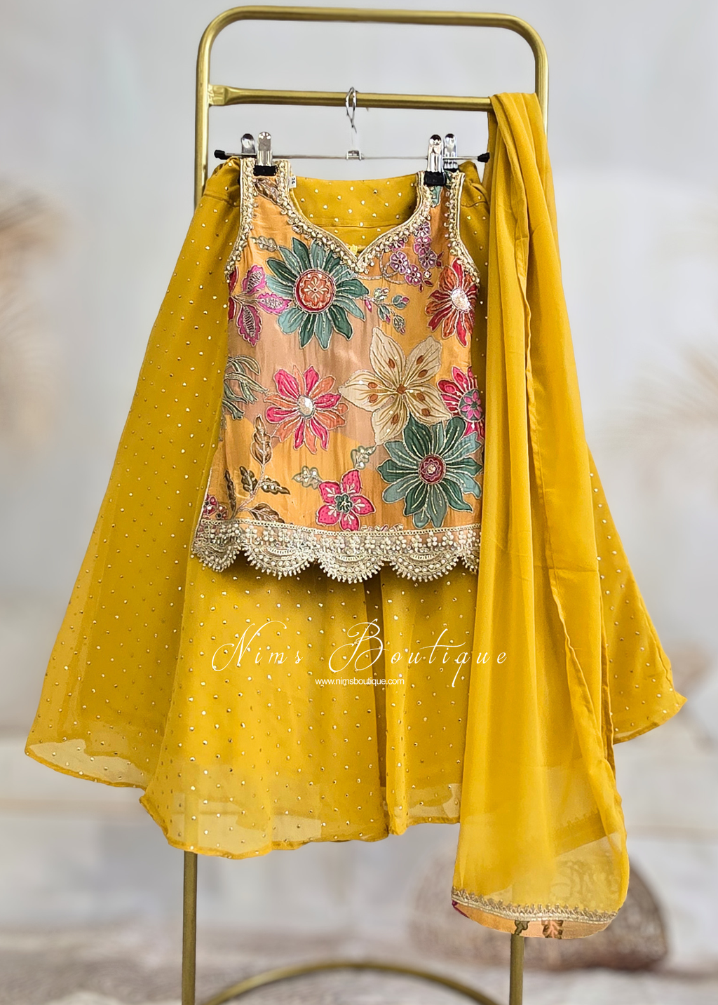 Mustard Floral Kids Lehnga