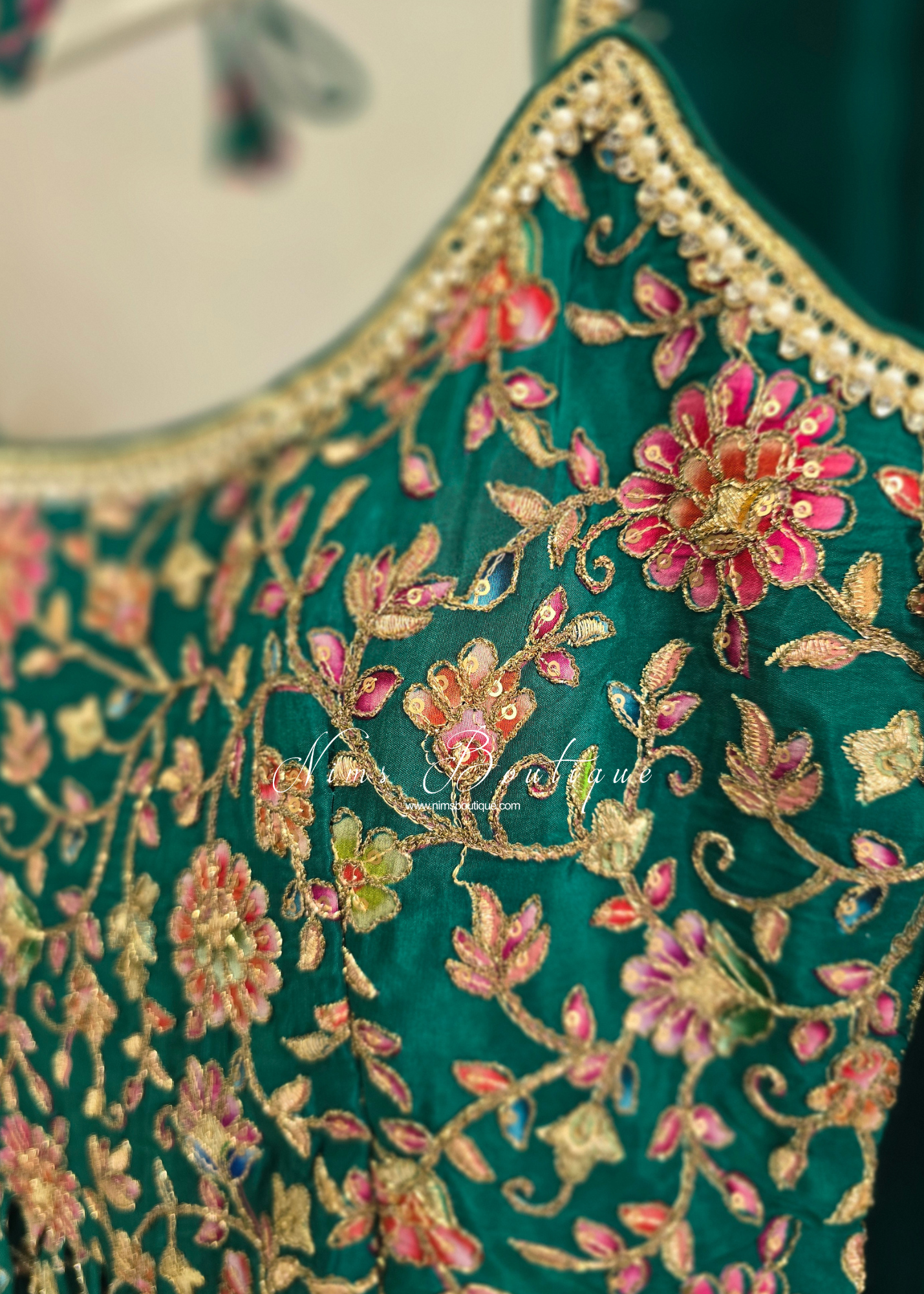 Deep Green Frock Thread Embroidered Gharara Suit (size 12)