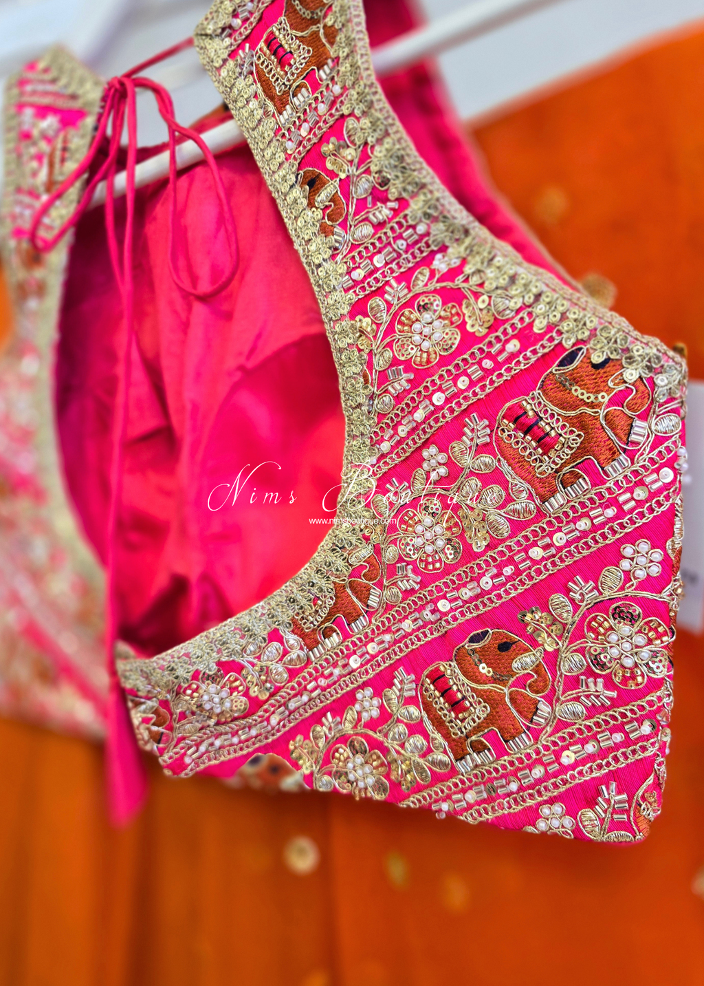 Serena Luxury Elephant Embroidered Pink Blouse (one size)