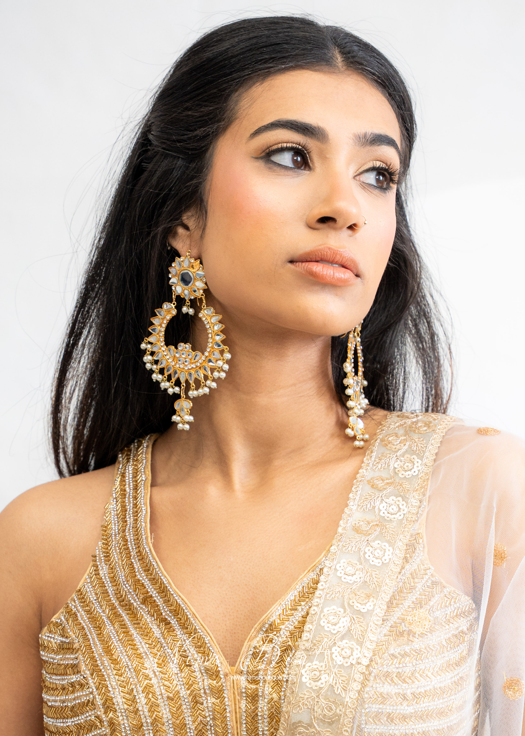 Tanuja Light Gold & Pearl Maharani Earrings