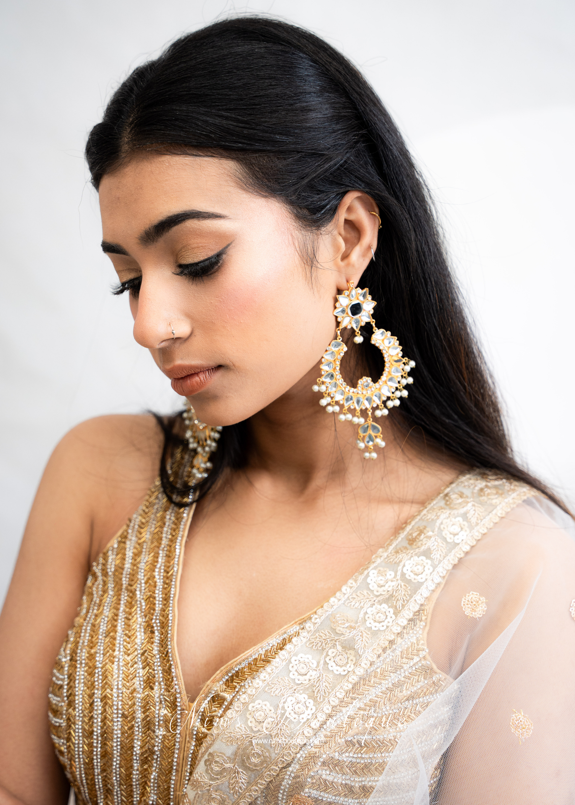 Tanuja Light Gold & Pearl Maharani Earrings