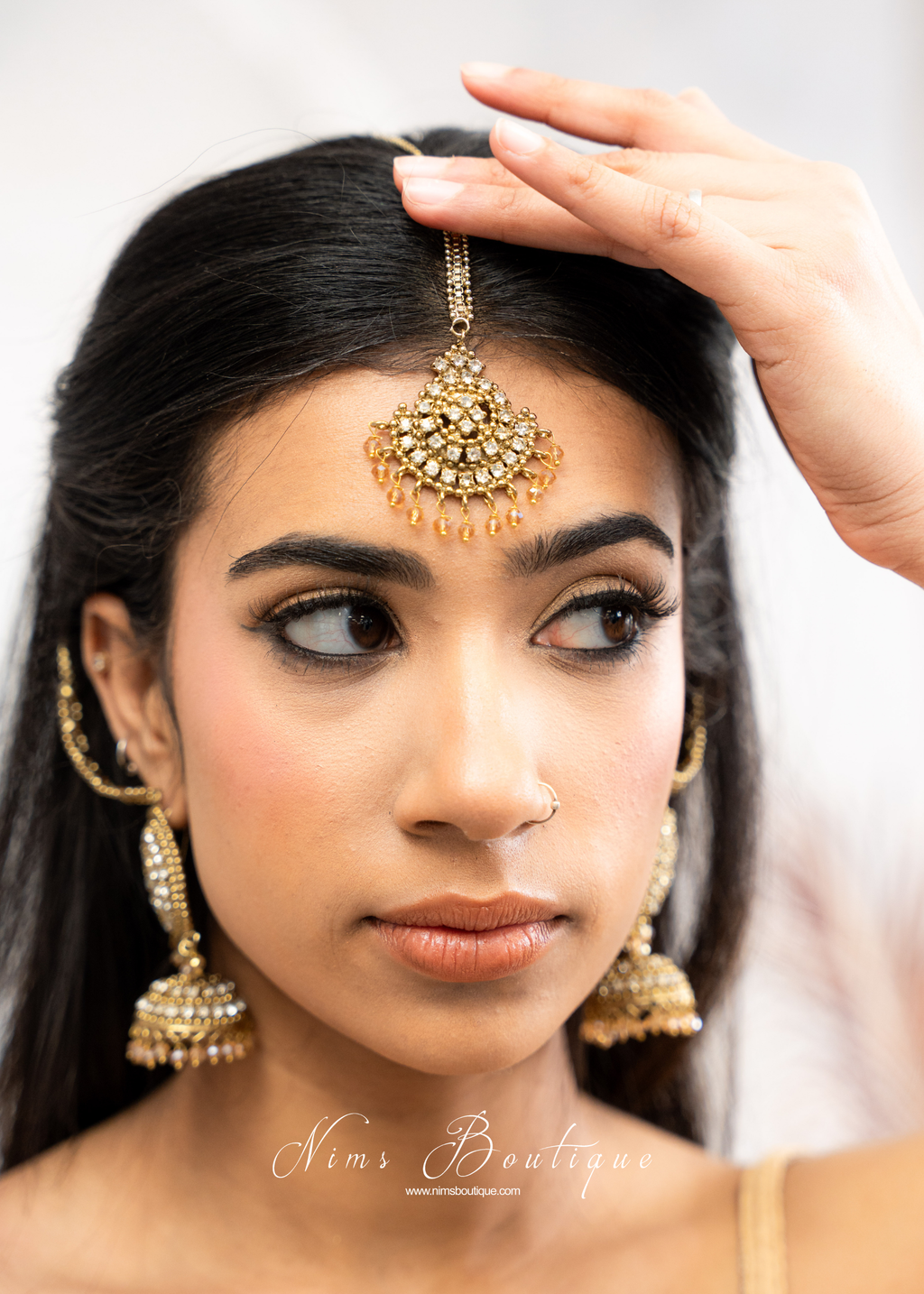 Royal Antique Gold & Clear Stone Tikka Set