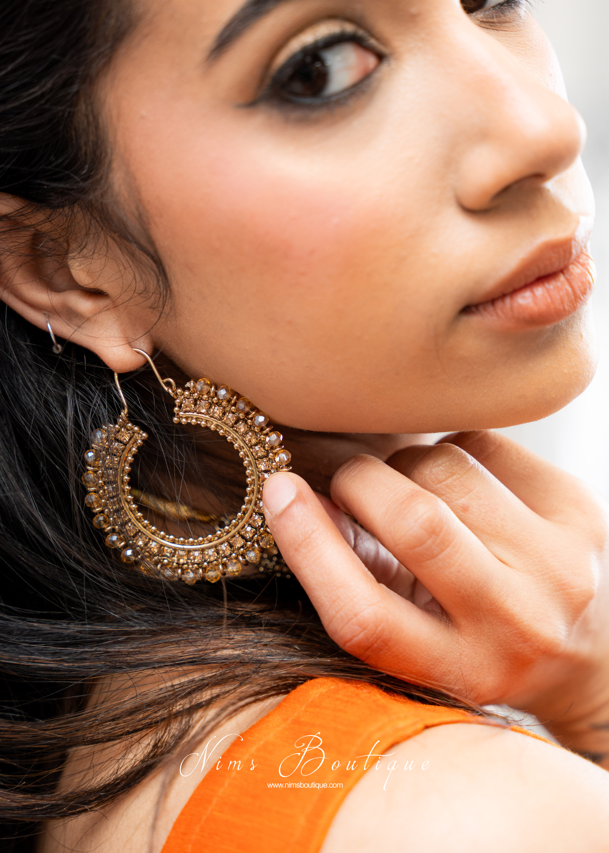 Royal Antique Gold & Gold Stone Bali Hoop earrings