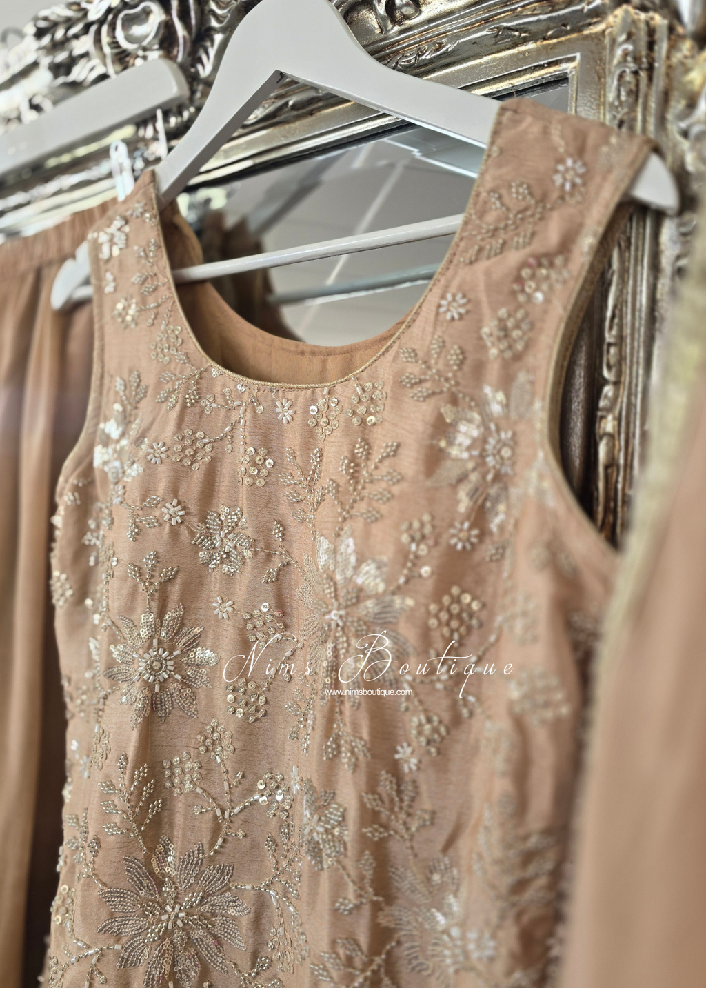Light Gold Pearl Embellished Sharara Suit (10-12)