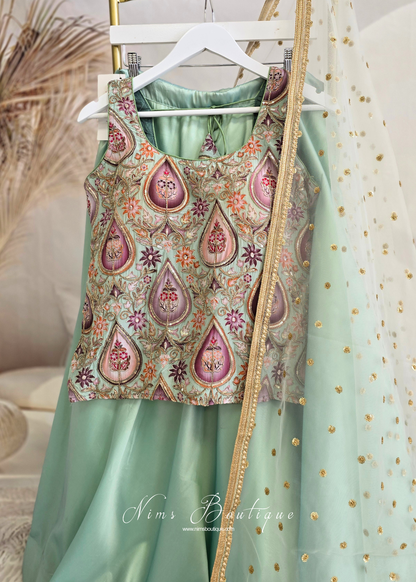 Hema Mint Printed & Embroidered Long Blouse (10-12)