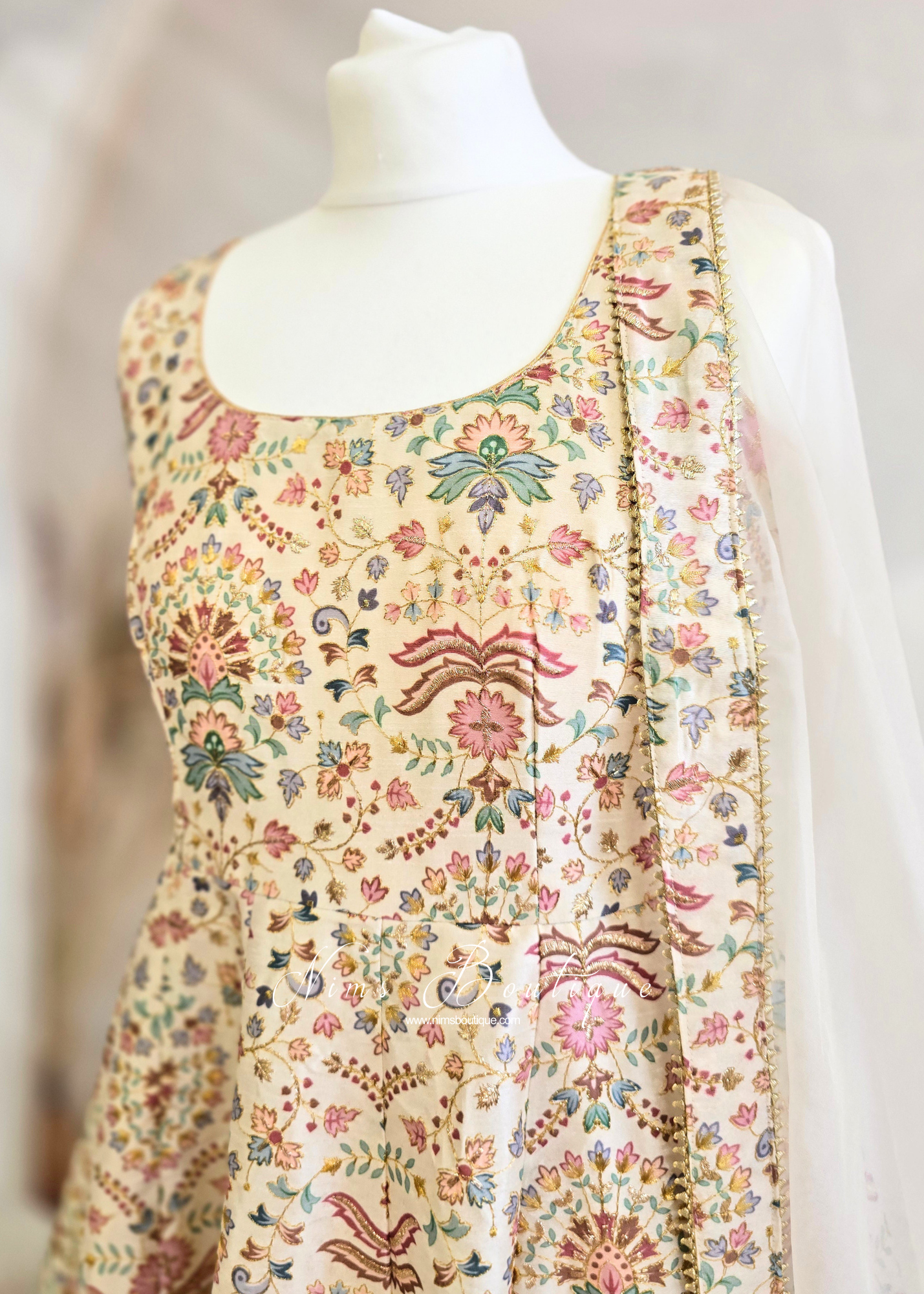 Mia Cream & Pastels Frock Pajami Suit (sizes 4-16)