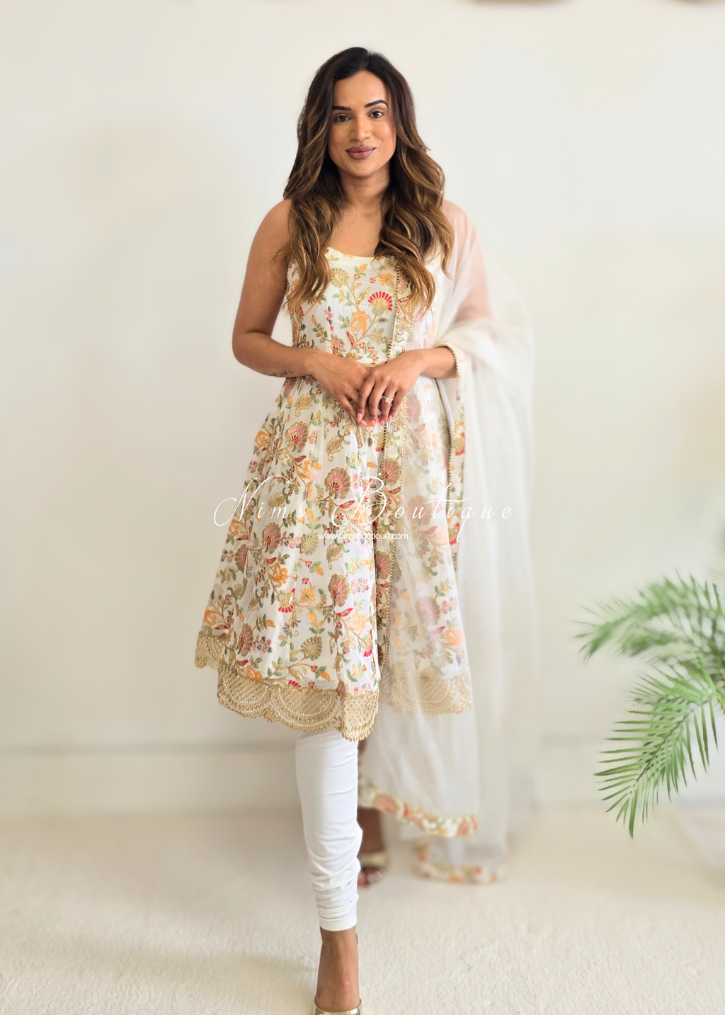 Amrita Luxury Ivory Multicolour Anarkali Suit with Pajami (size 4-16)