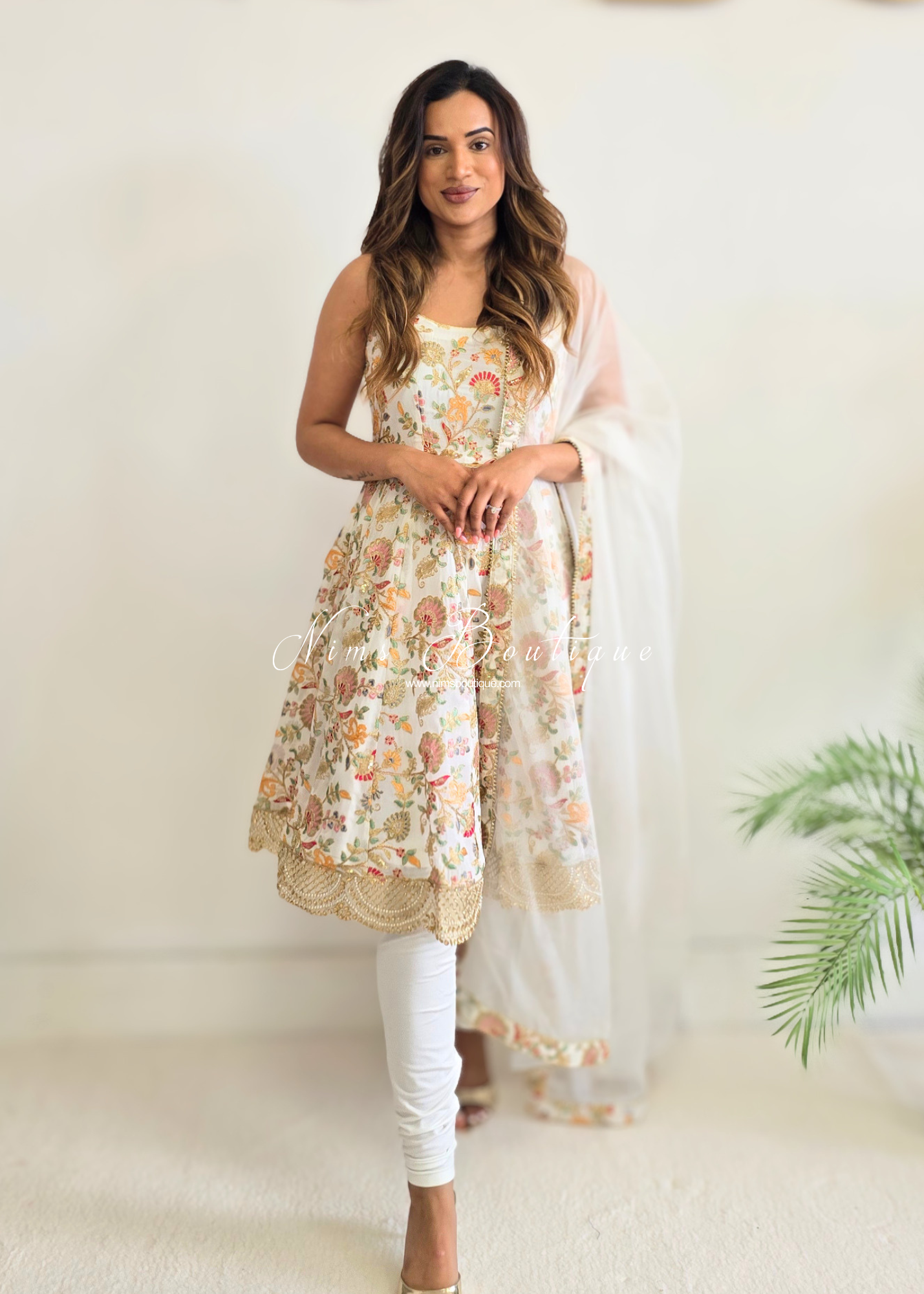 Amrita Luxury Ivory Multicolour Anarkali Suit with Pajami (size 4-16)