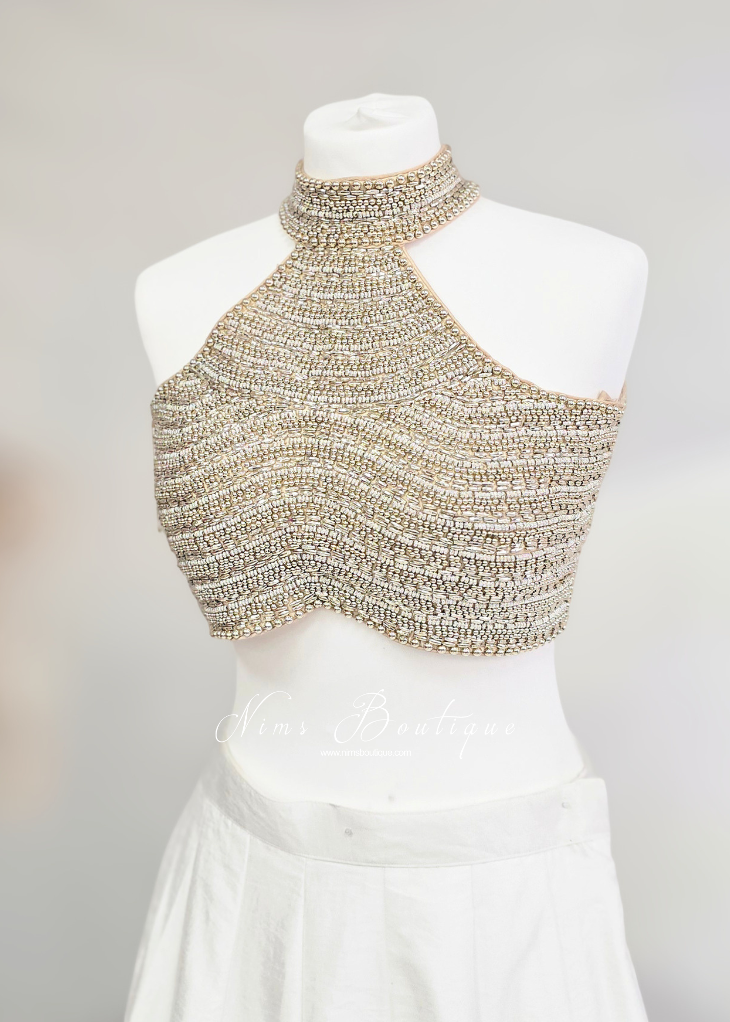 Delilah NB Luxury Ivory Beaded Halterneck Blouse (one size)