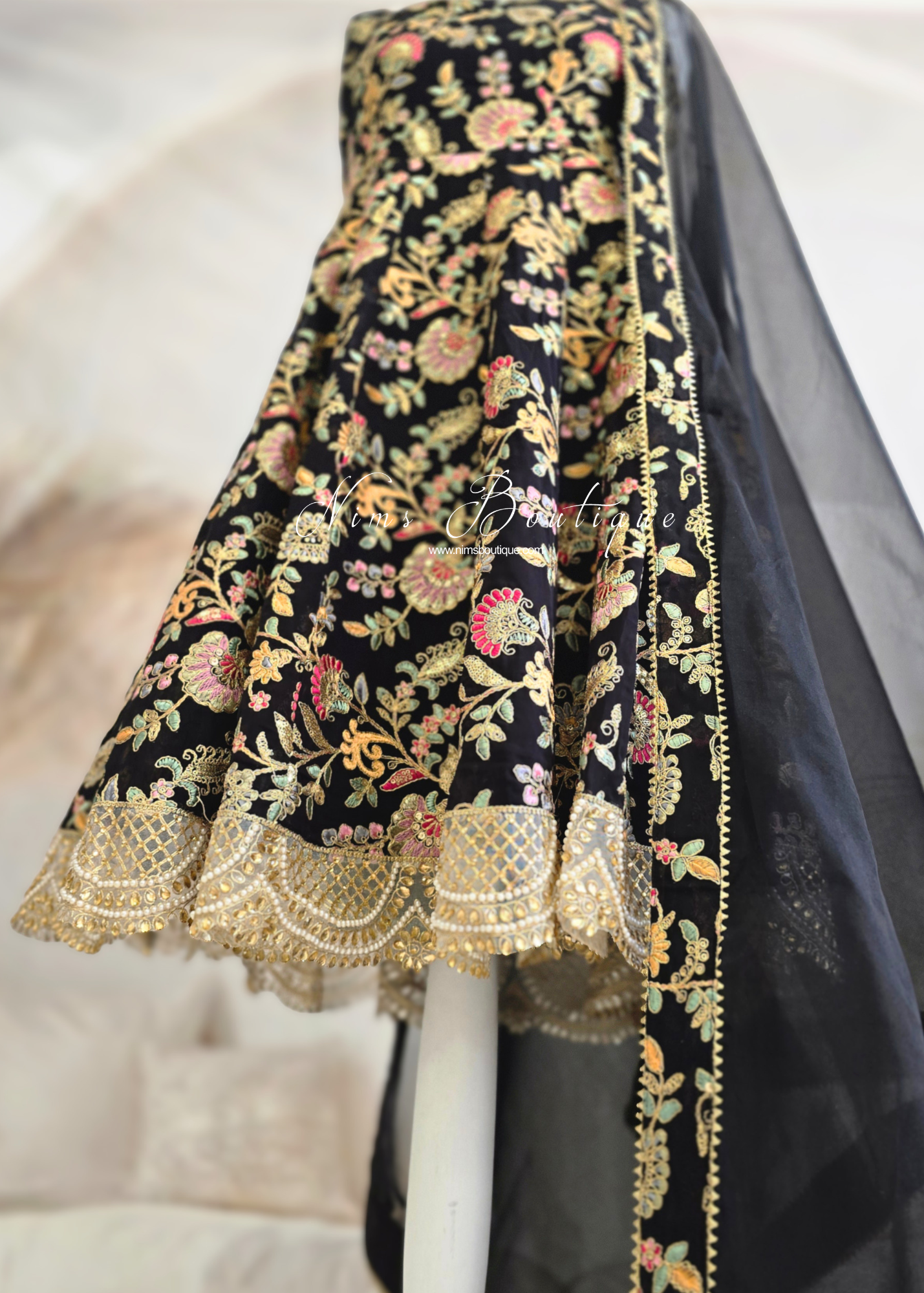 Amrita Luxury Black Multicolour Anarkali Suit with Pajami (size 4-16)